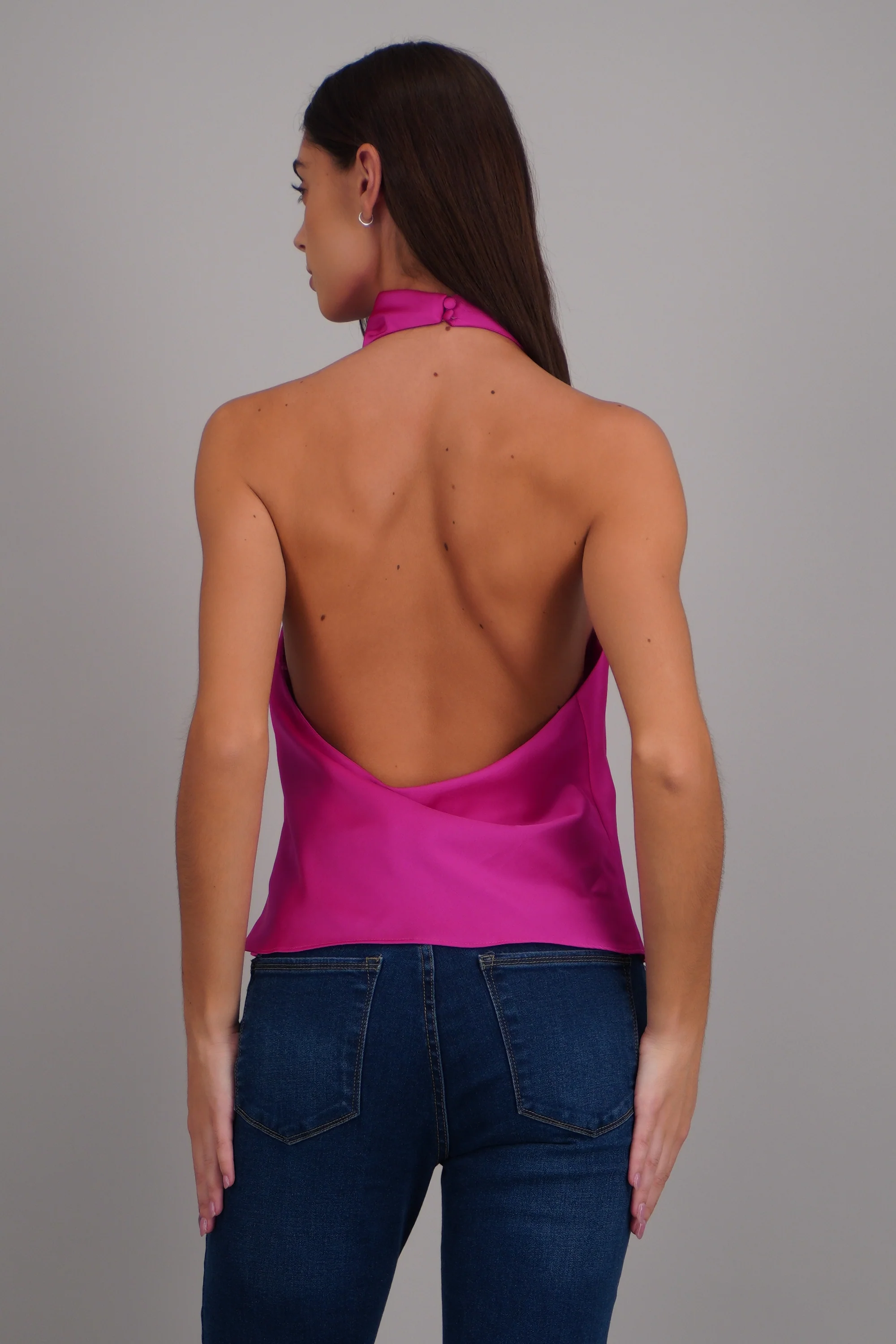 Top halter de cuello cascada satinado - Image 4