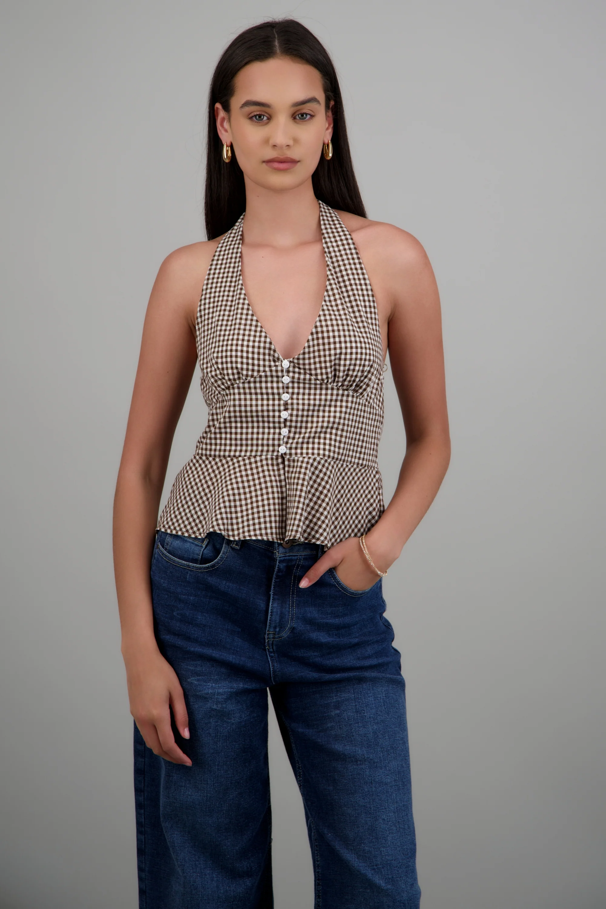 Top halter detalle botones gingham