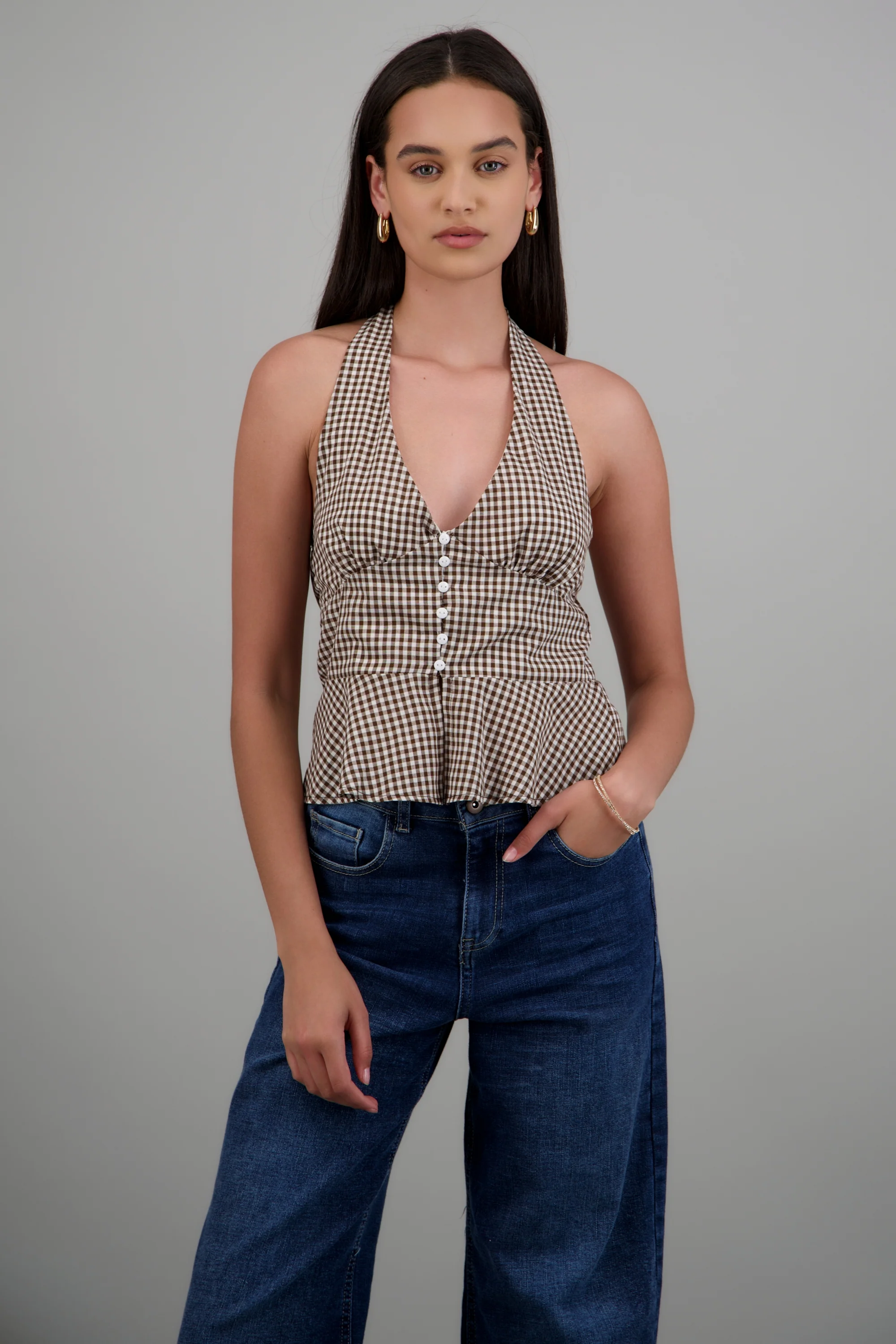 Top halter detalle botones gingham - Image 2