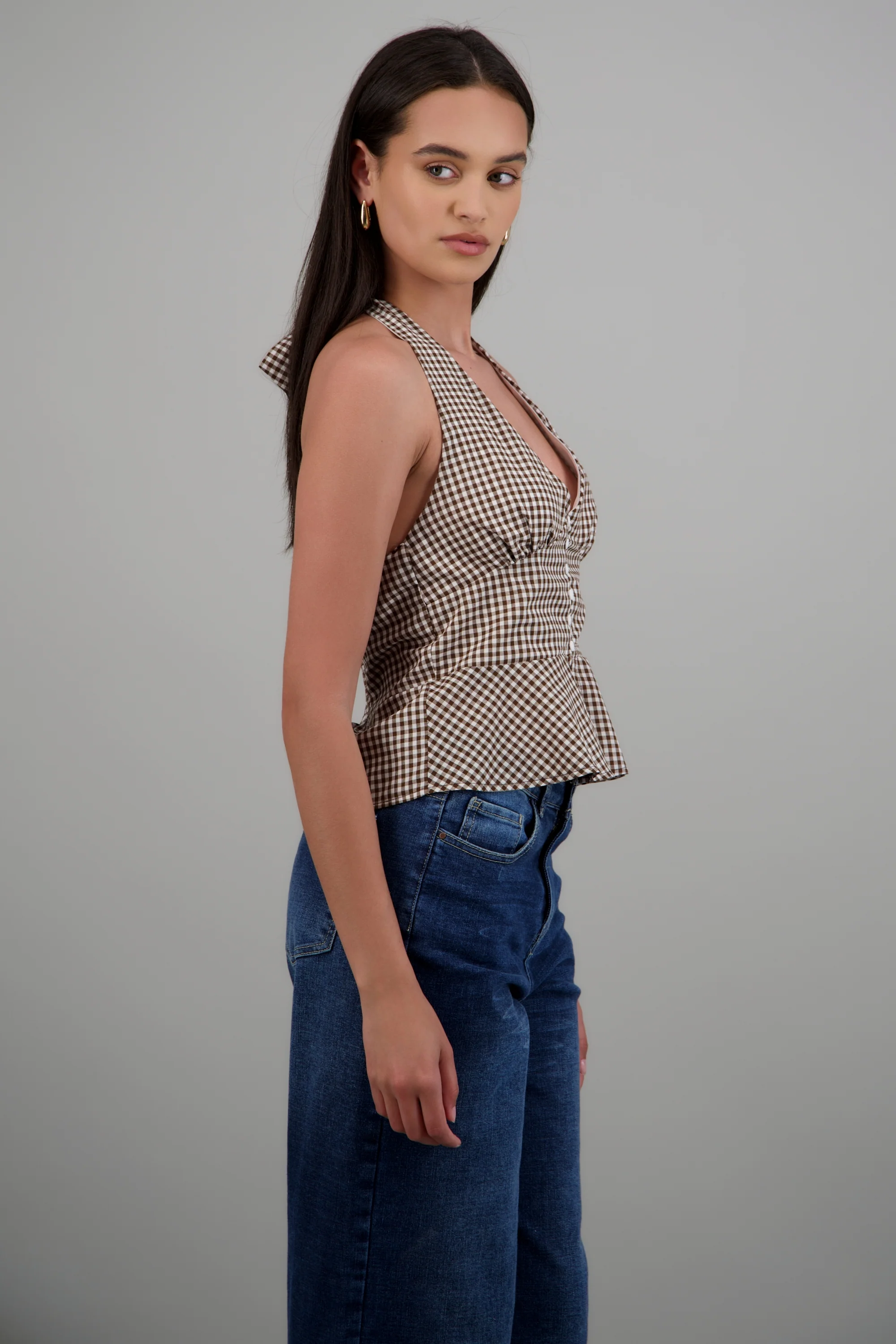 Top halter detalle botones gingham - Image 3