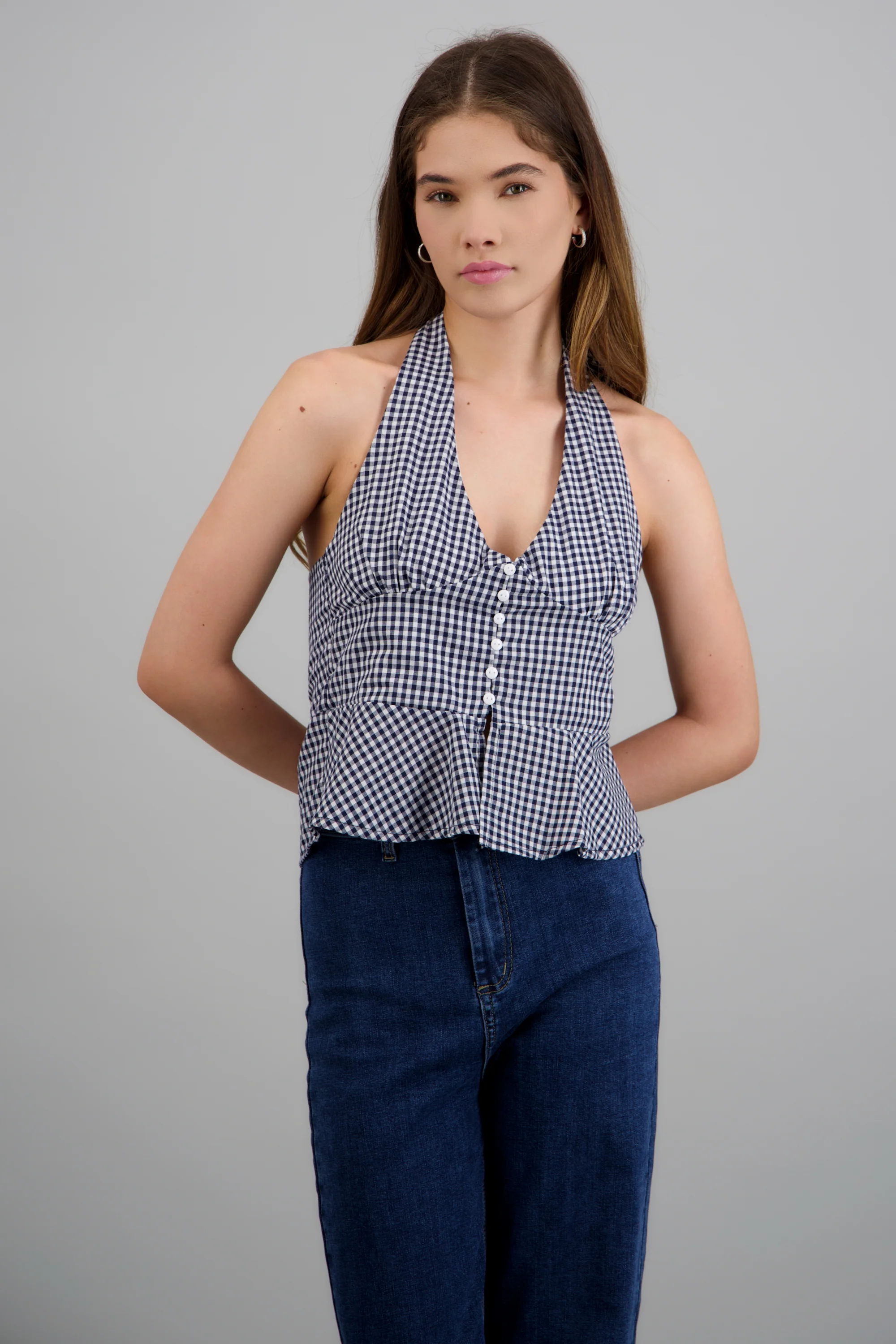 Top halter detalle botones gingham
