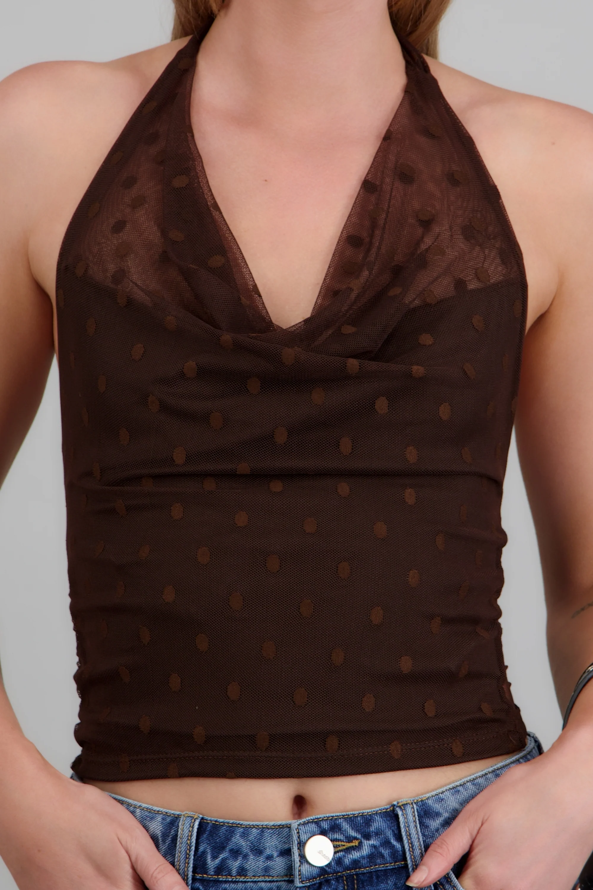 Top halter escote cascada mesh polka - Image 5