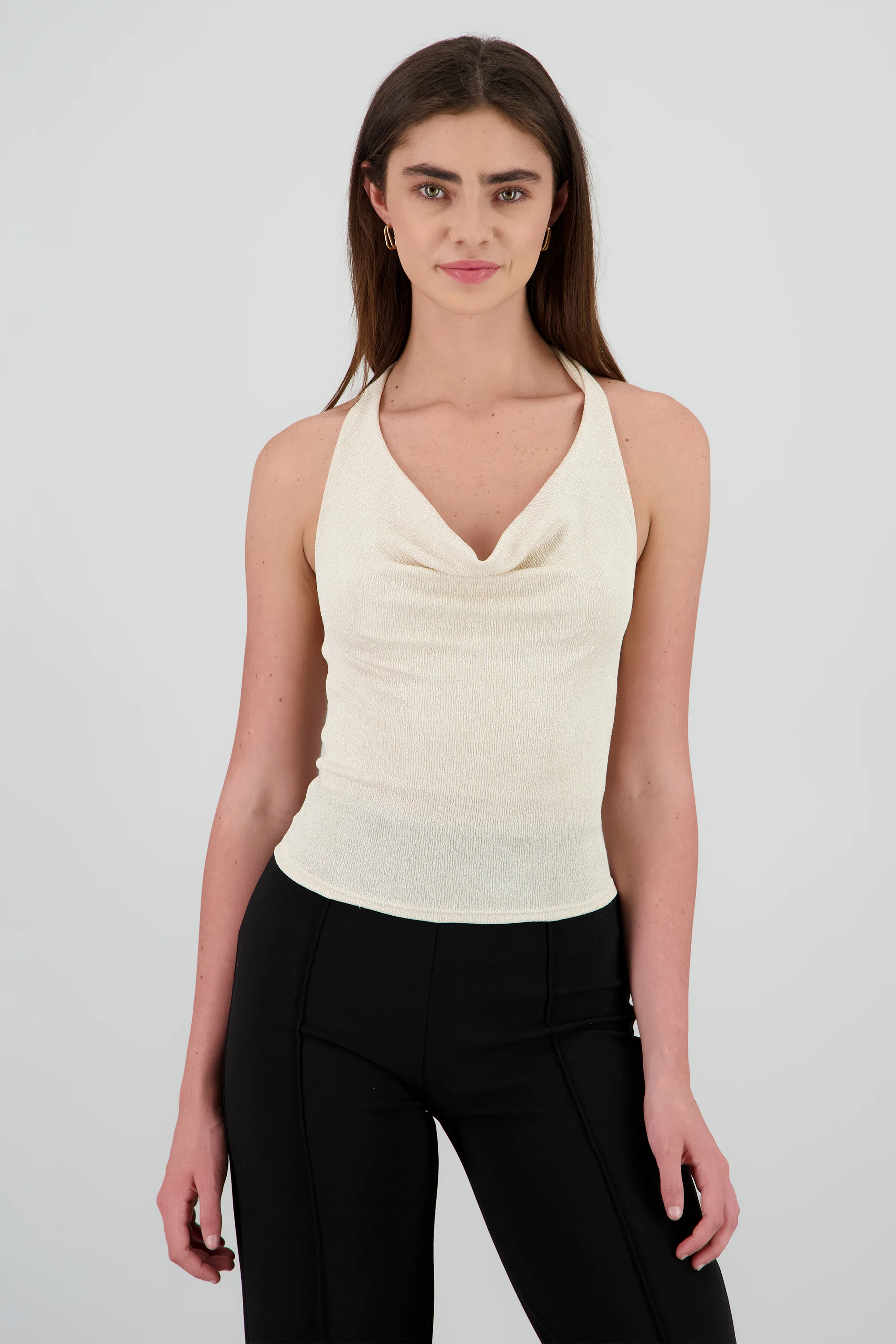 Top halter escote drapeado brillos - Image 2