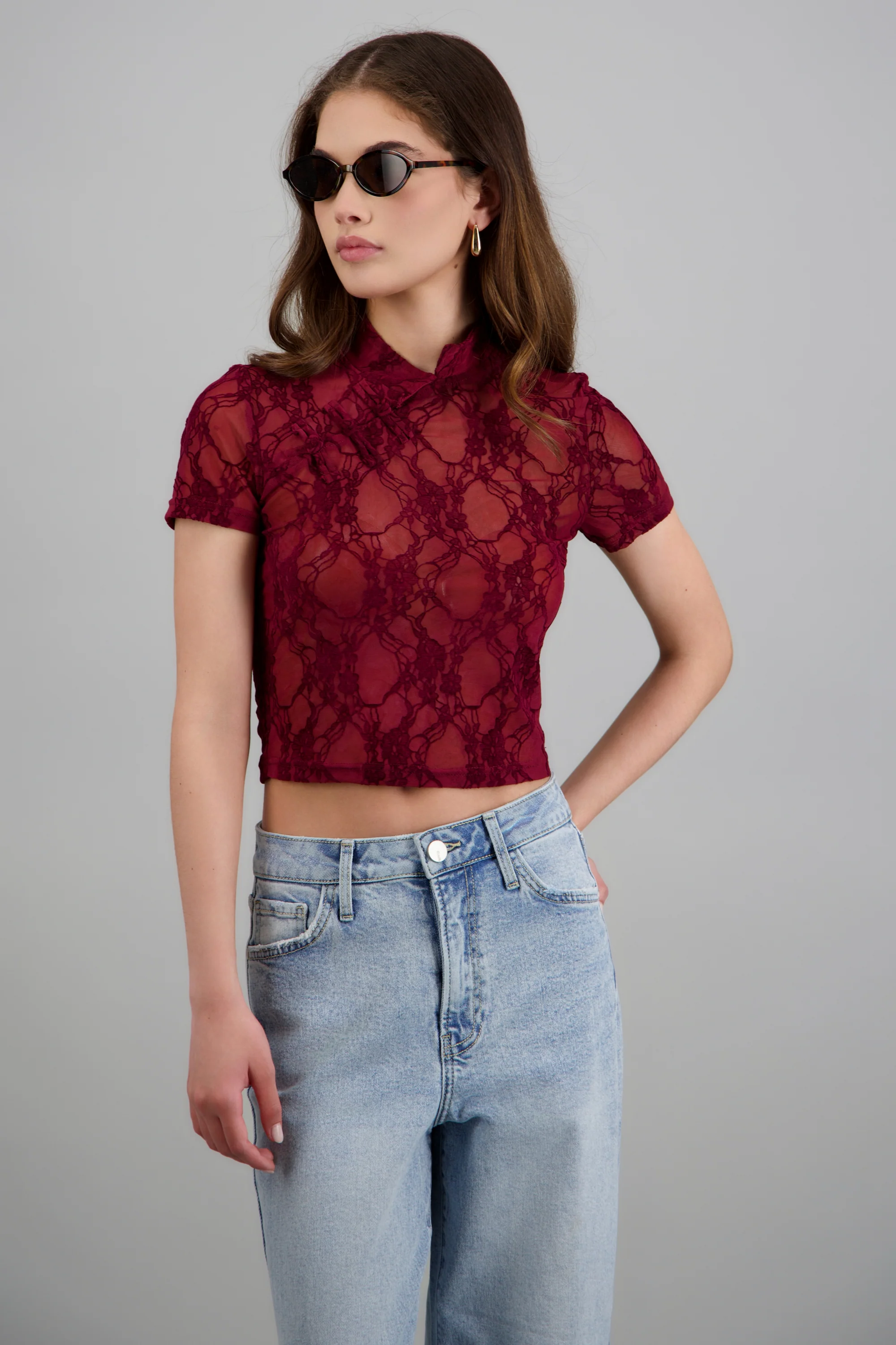 Top mesh flock estilo Qipao