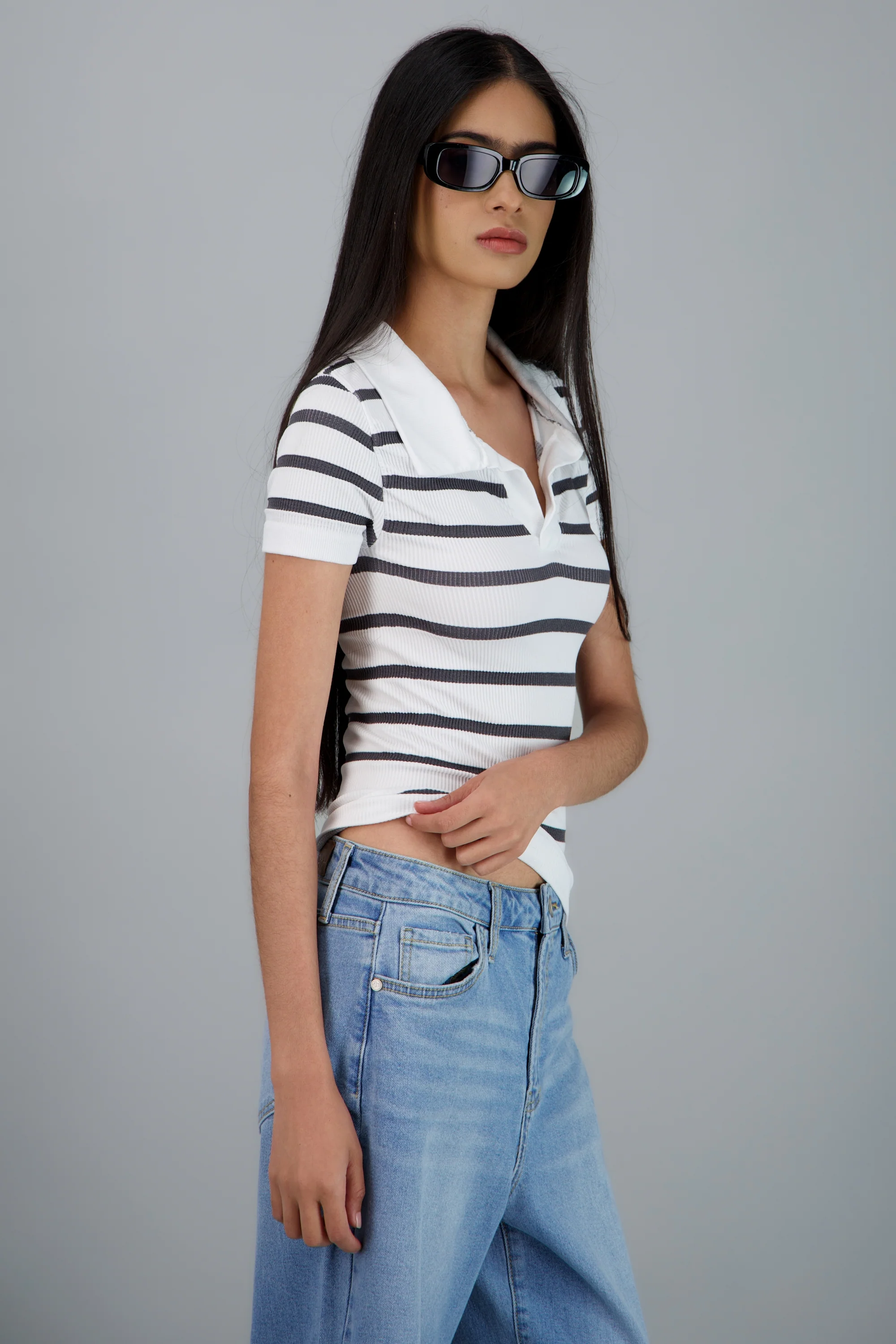 Top seamless rayas cuello polo