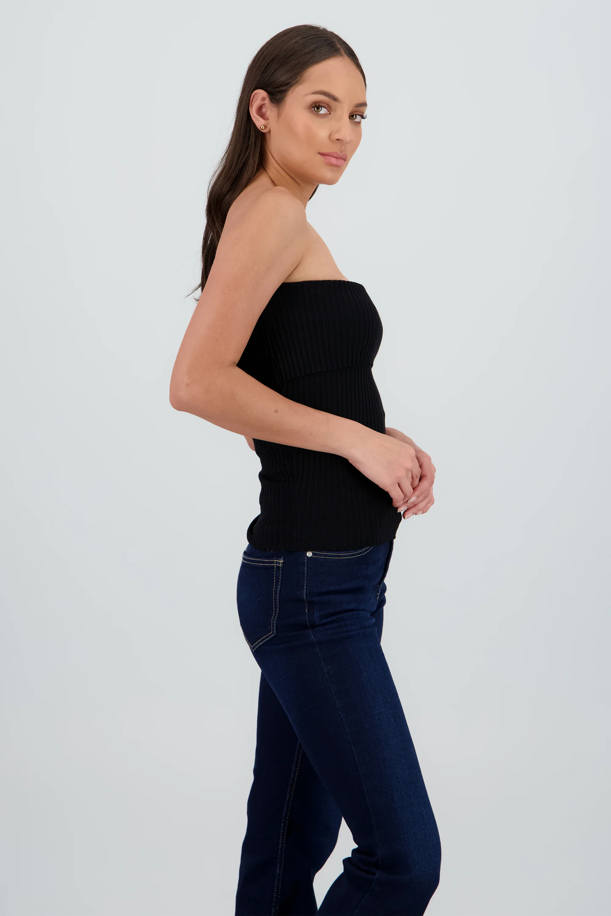 Top strapless con doblez tejido rib - Image 3