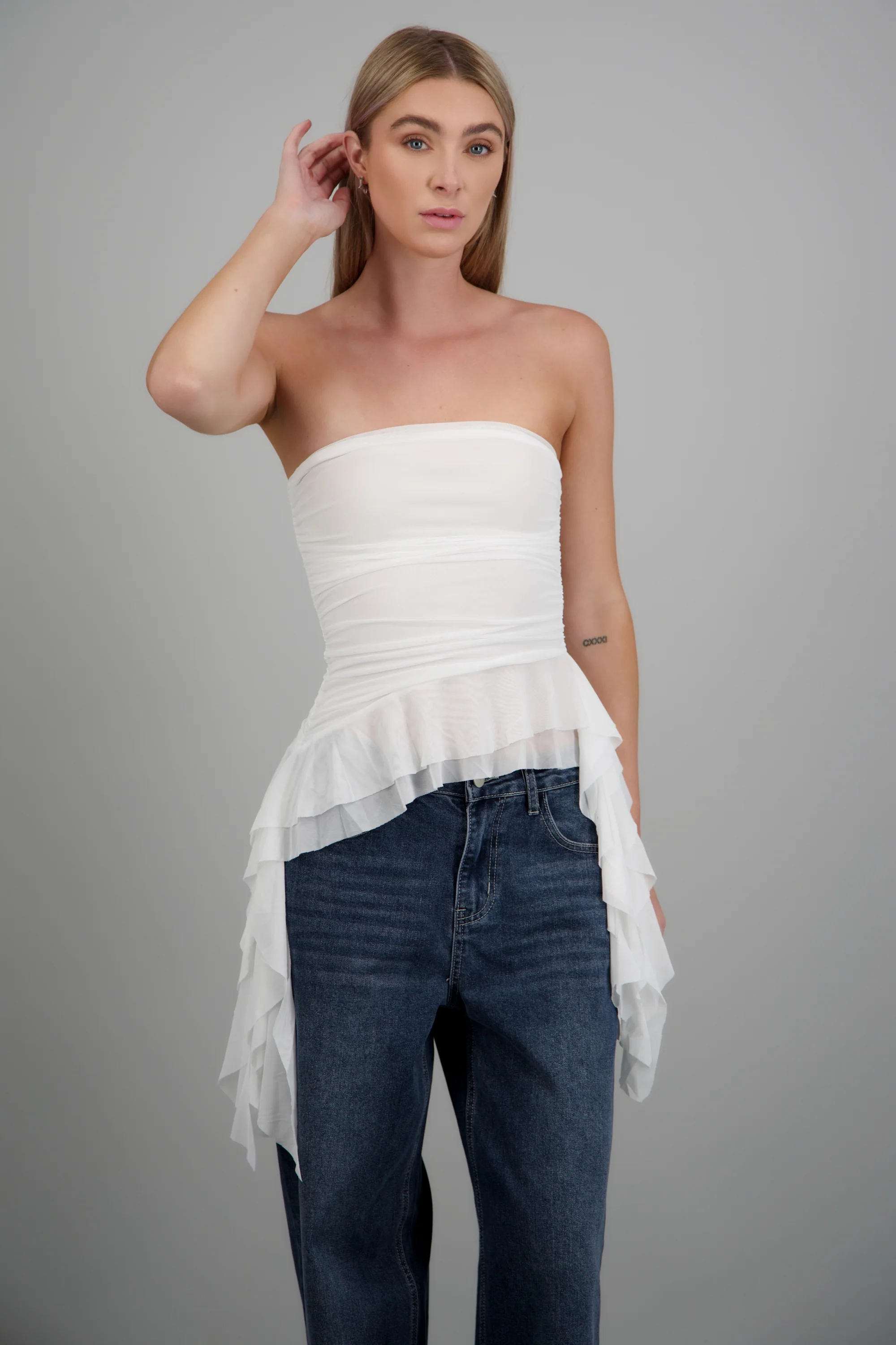 Top strapless drapeado