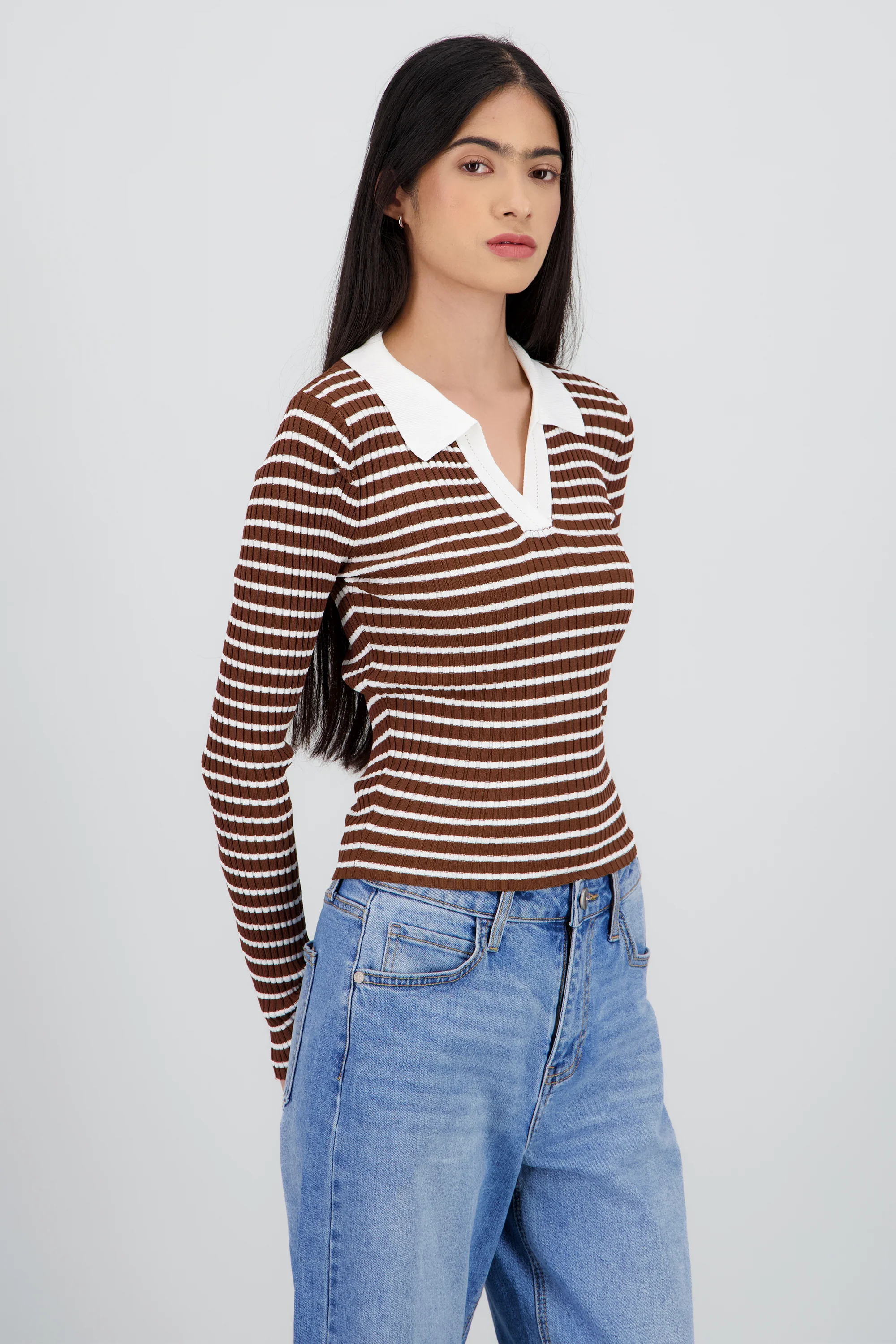 Top tipo polo manga larga rayas detalle cuello - Image 3