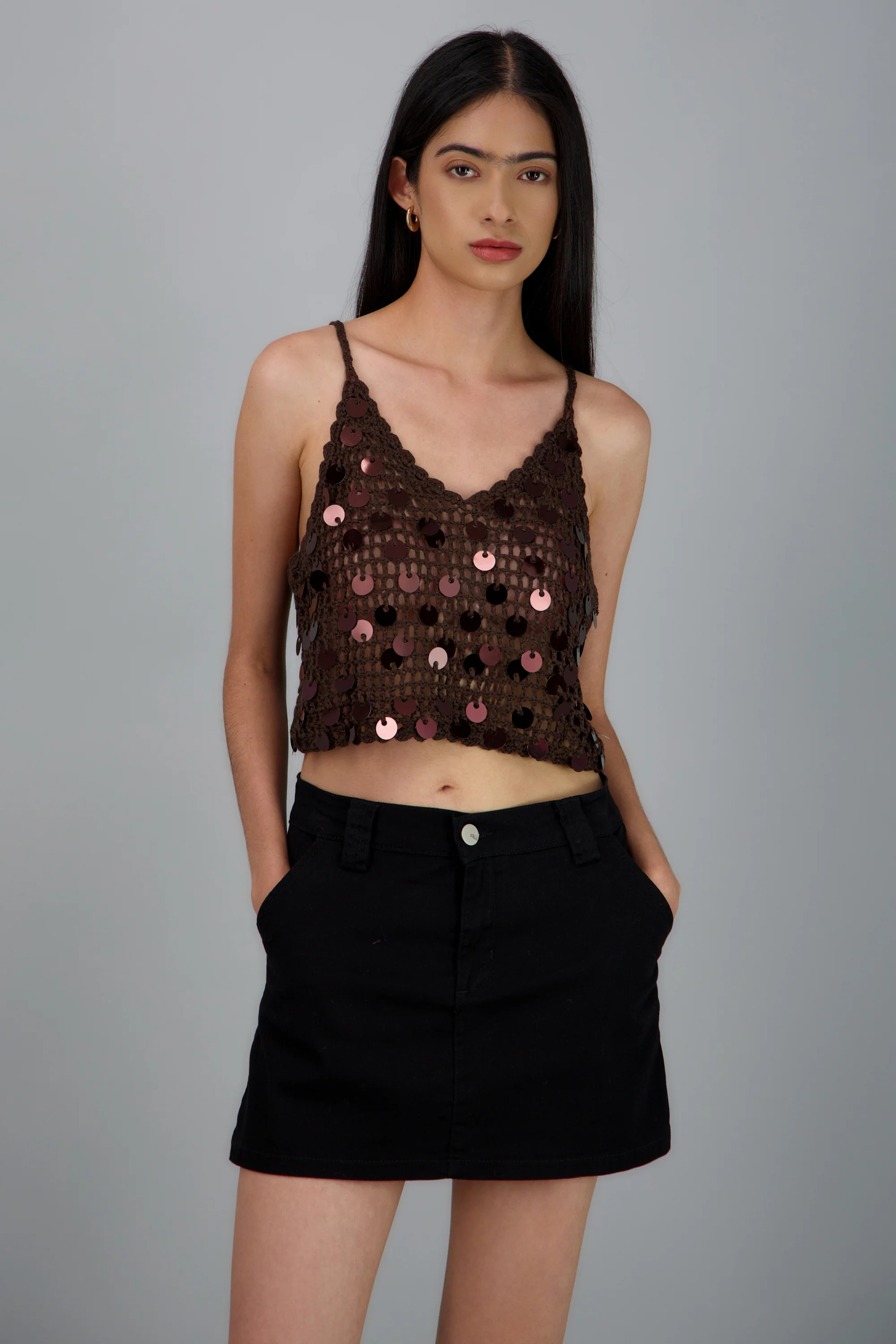 Top tirantes tejido crochet con lentejuelas