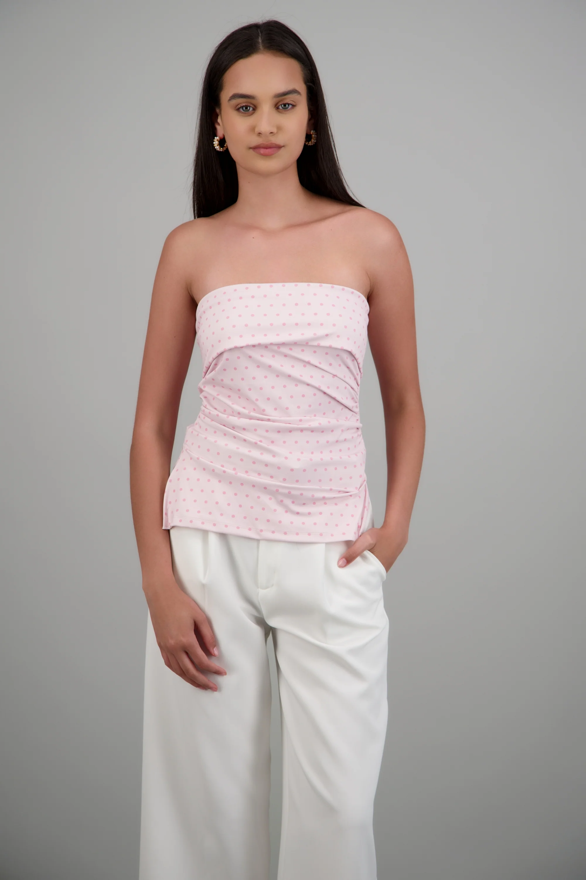 top tubo con dobles escote polka dots