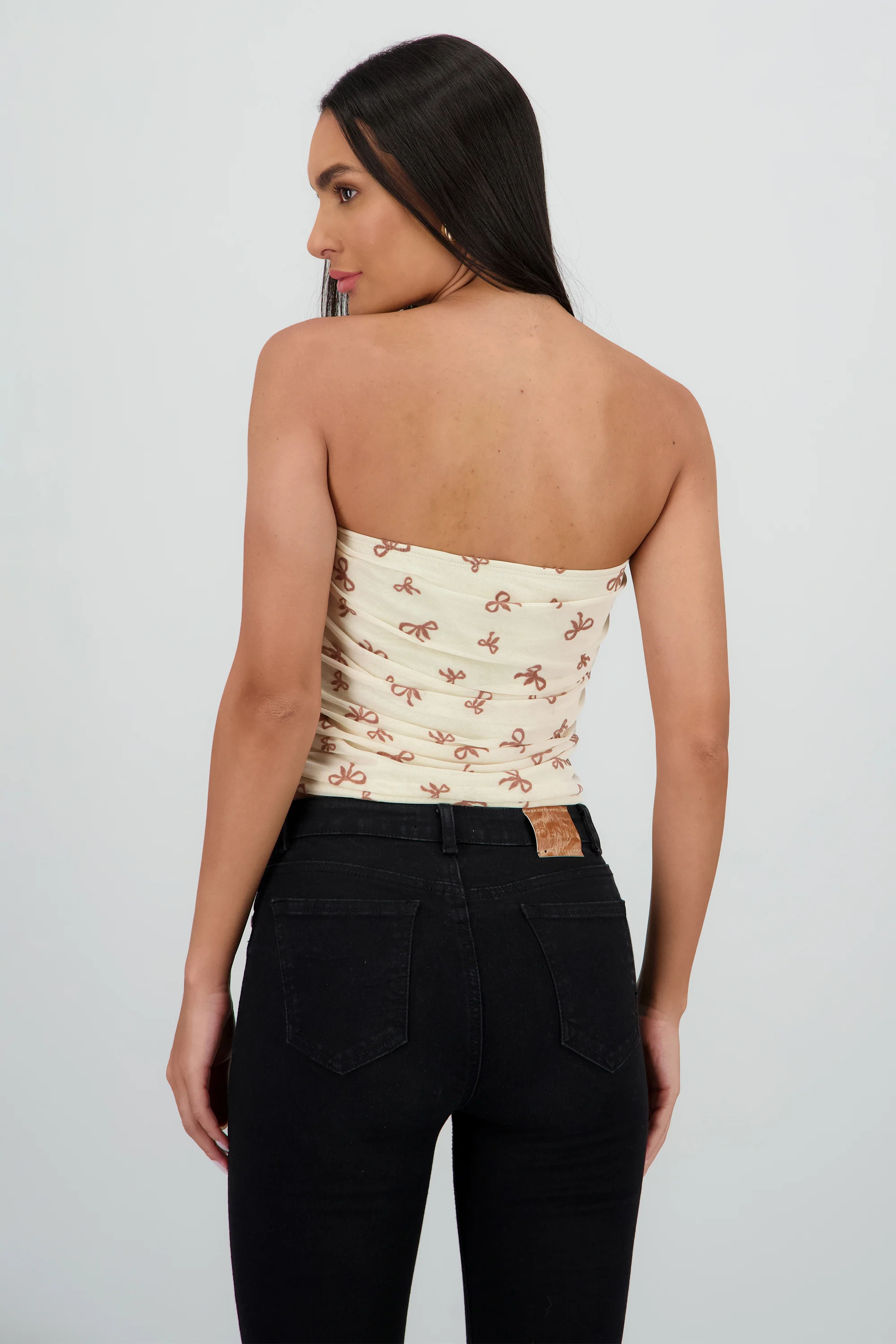 Top tubo drapeado strapless detalle mesh - Image 4