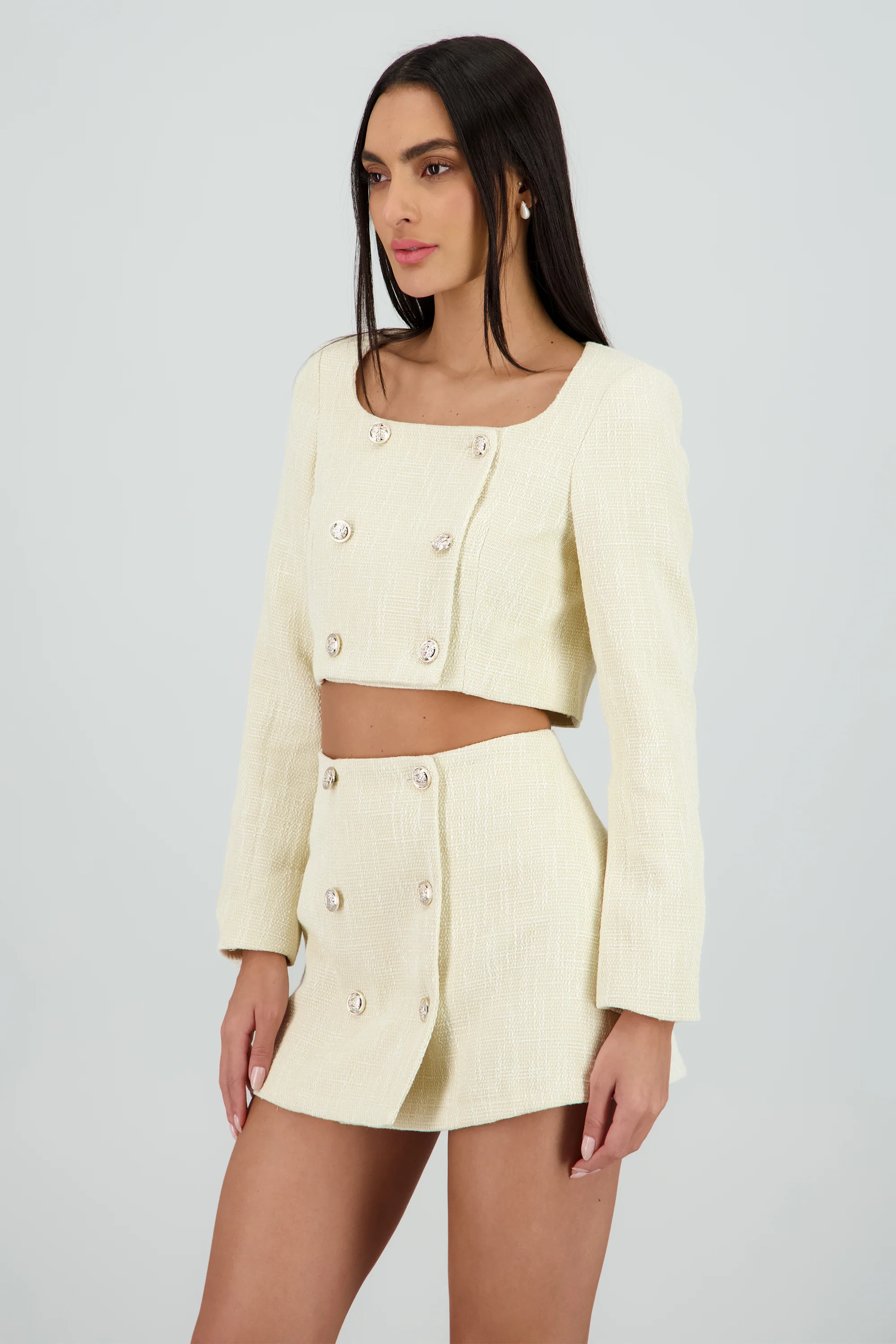 Top tweed escote cuadrado detalle botones - Image 3