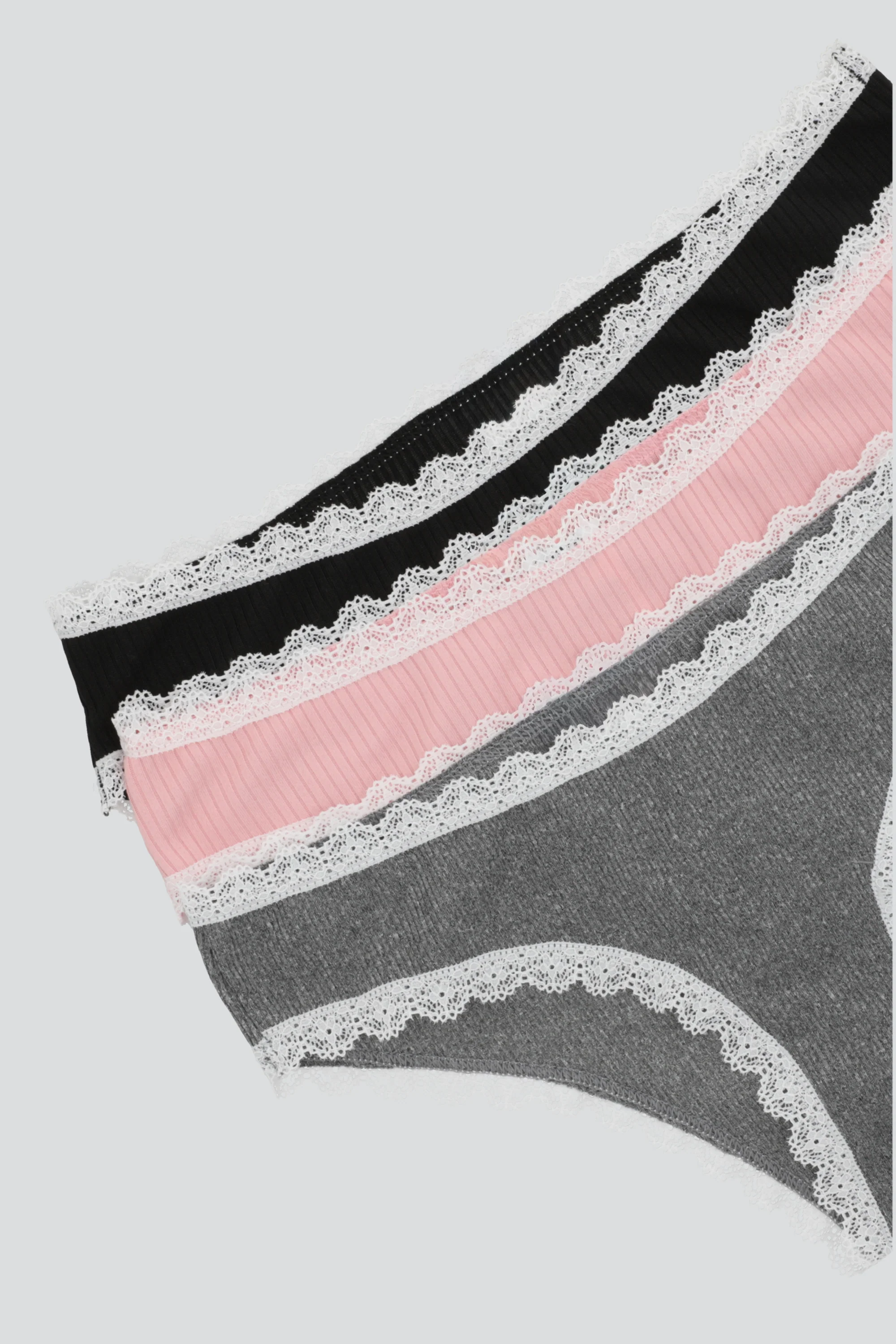 Tripack bikini rib contraste de encaje - Image 3