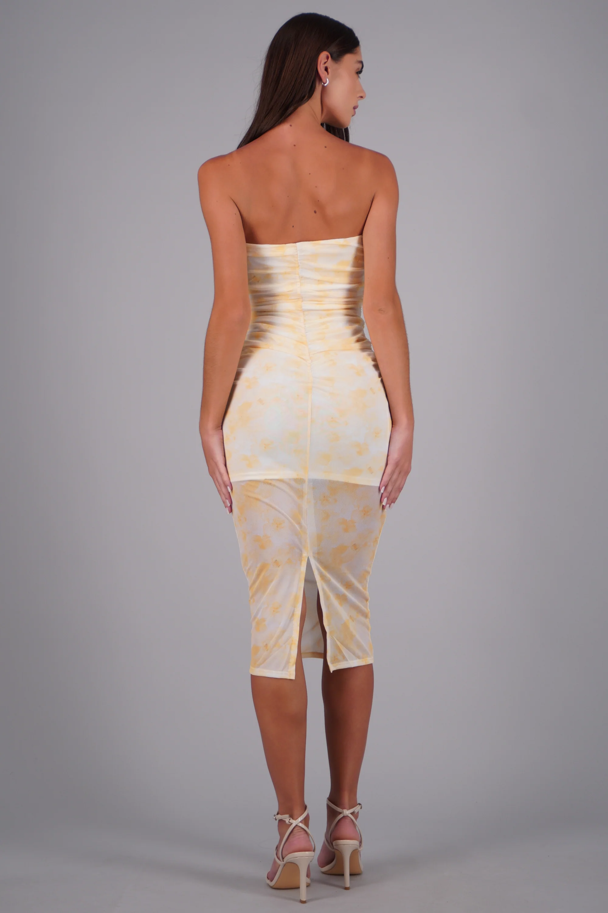 Vestido bandeau mesh fruncido estampado - Image 4