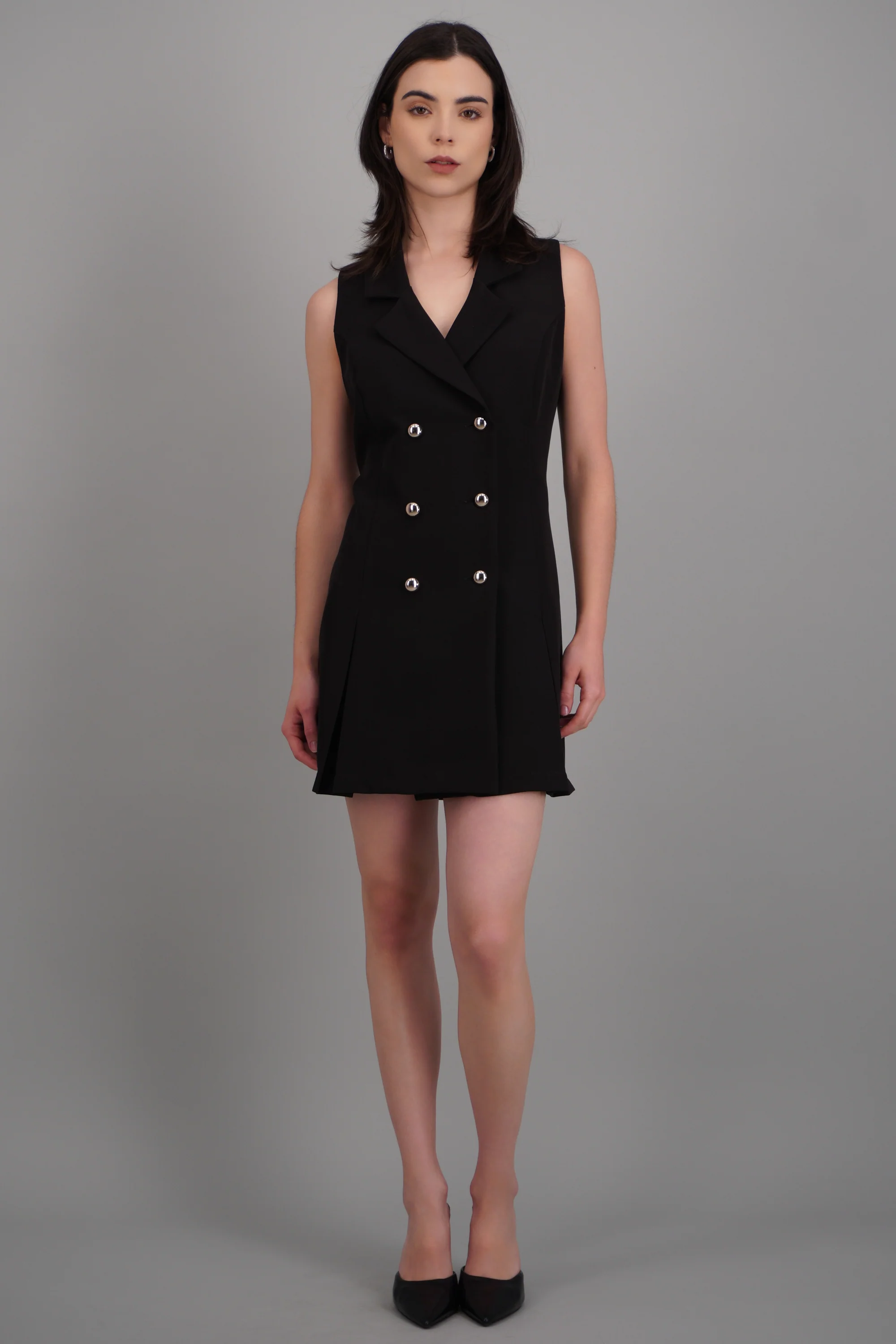 Vestido blazer tableado con botones - Image 3