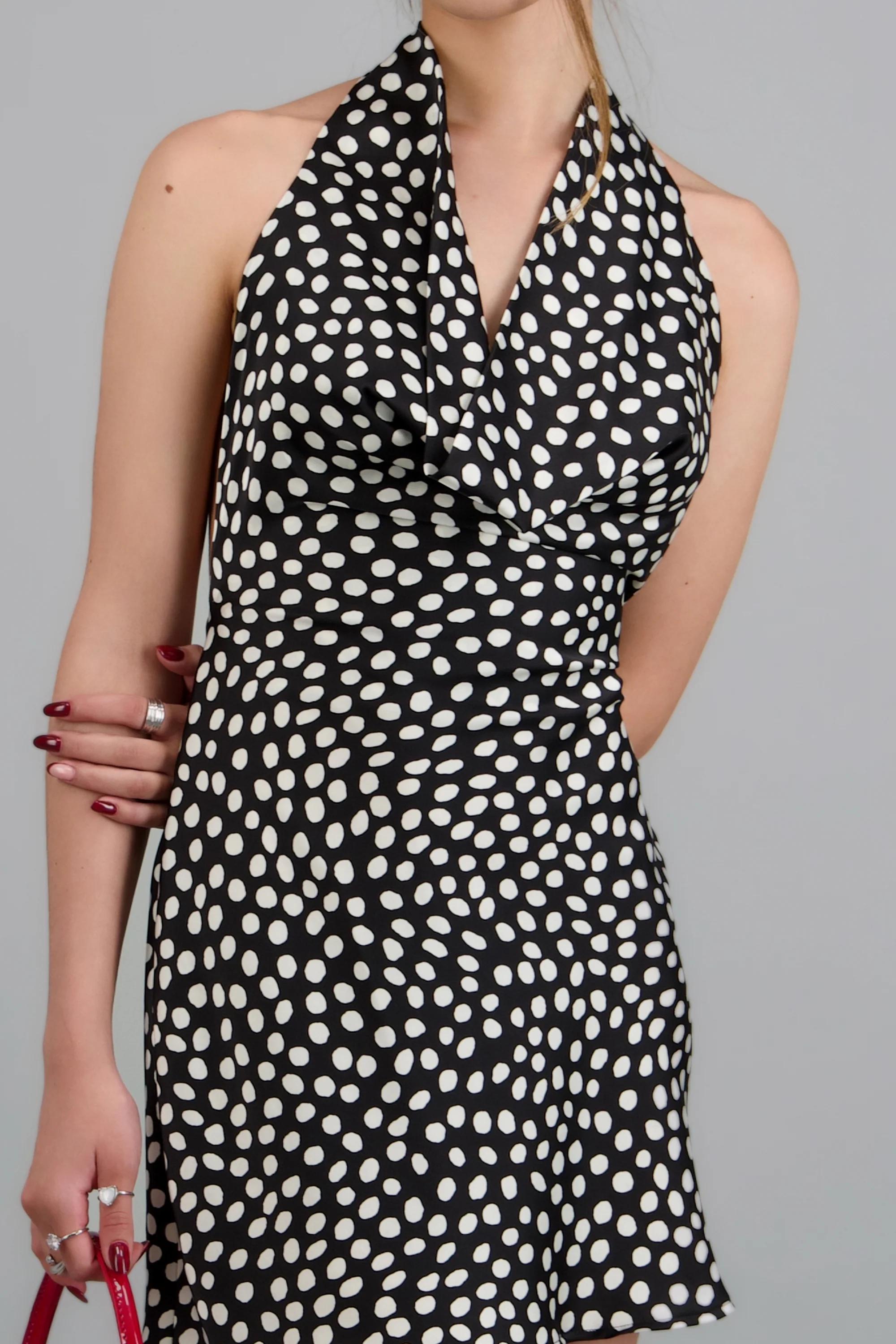 Vestido corto escote cascada polka dots - Image 5