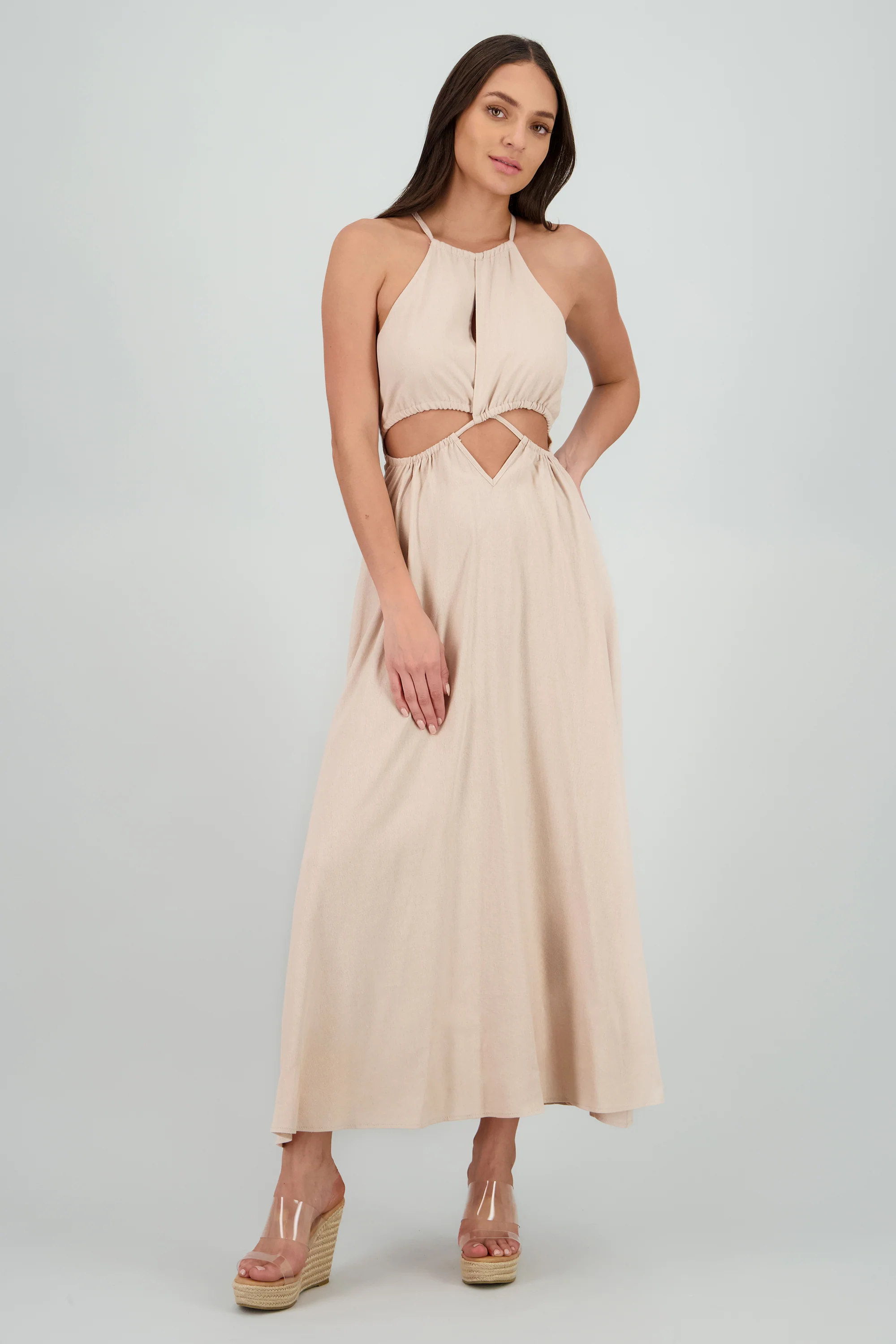 Vestido cut out maxi lino - Image 2