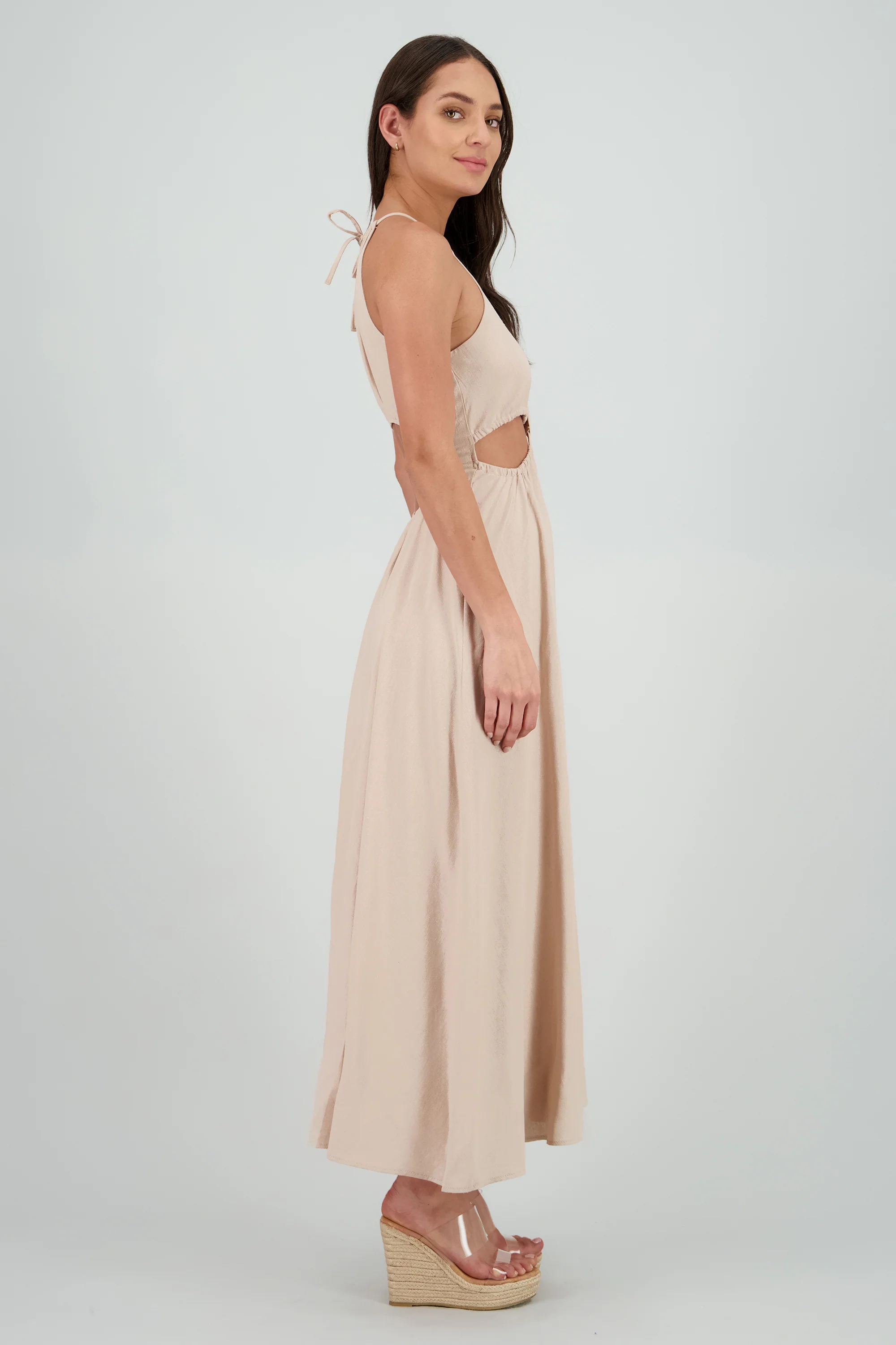 Vestido cut out maxi lino - Image 3