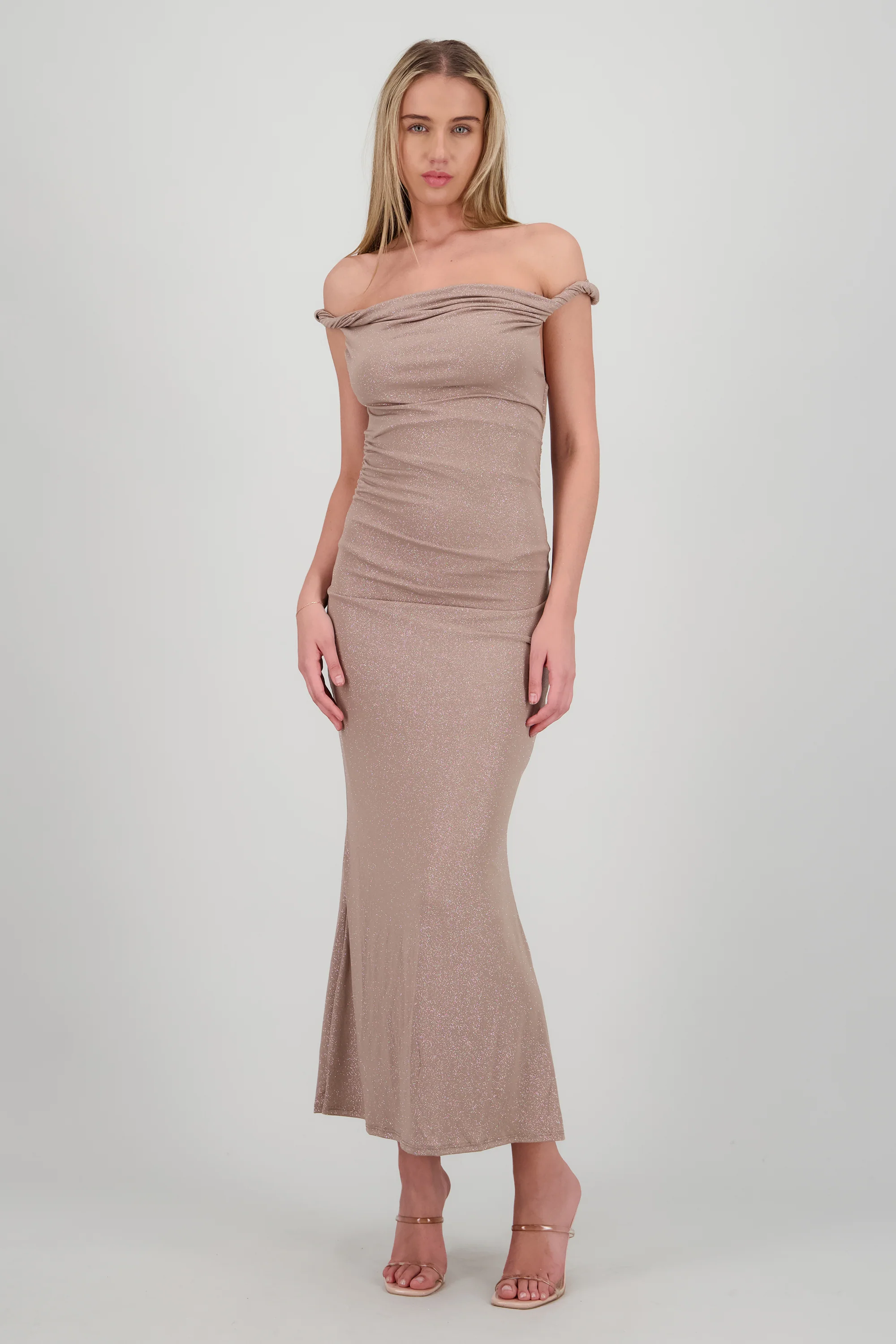 Vestido drapeado brillos