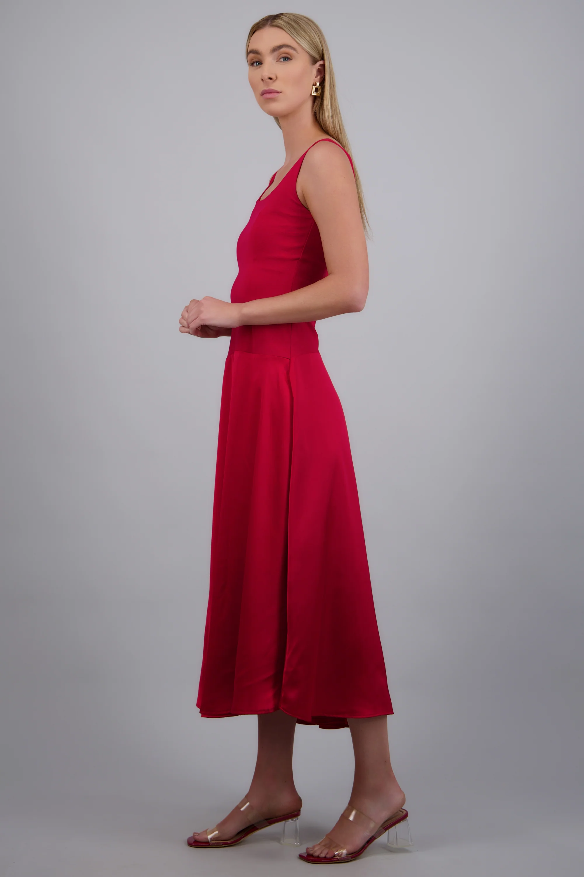Vestido drop waisted falda satin - Image 2