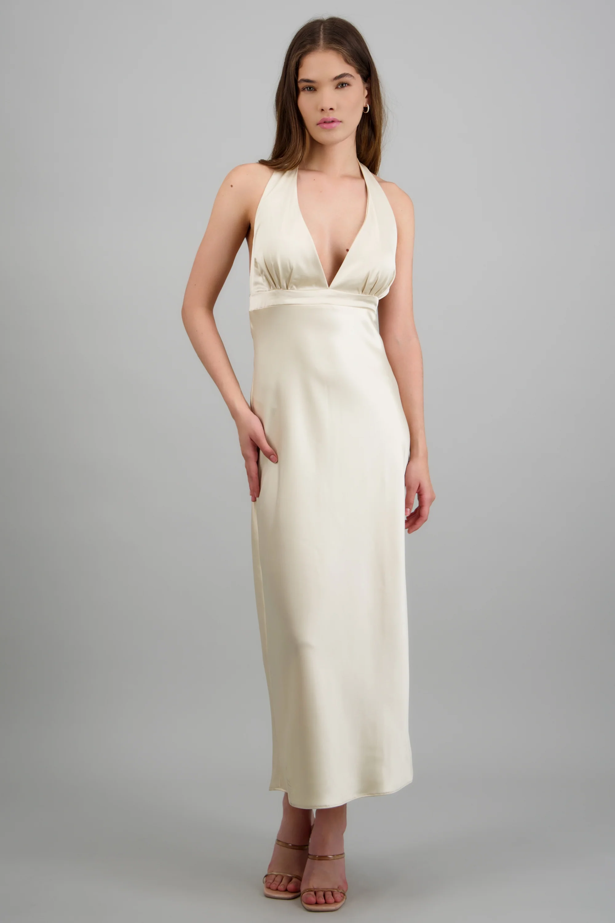 Vestido escote V satin amarre espalda