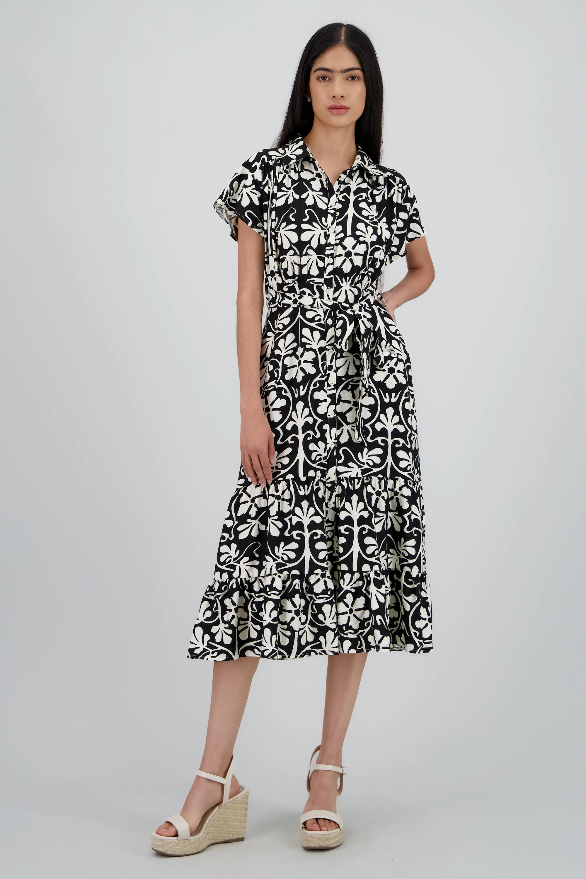 Vestido estampado geometrico manga corta