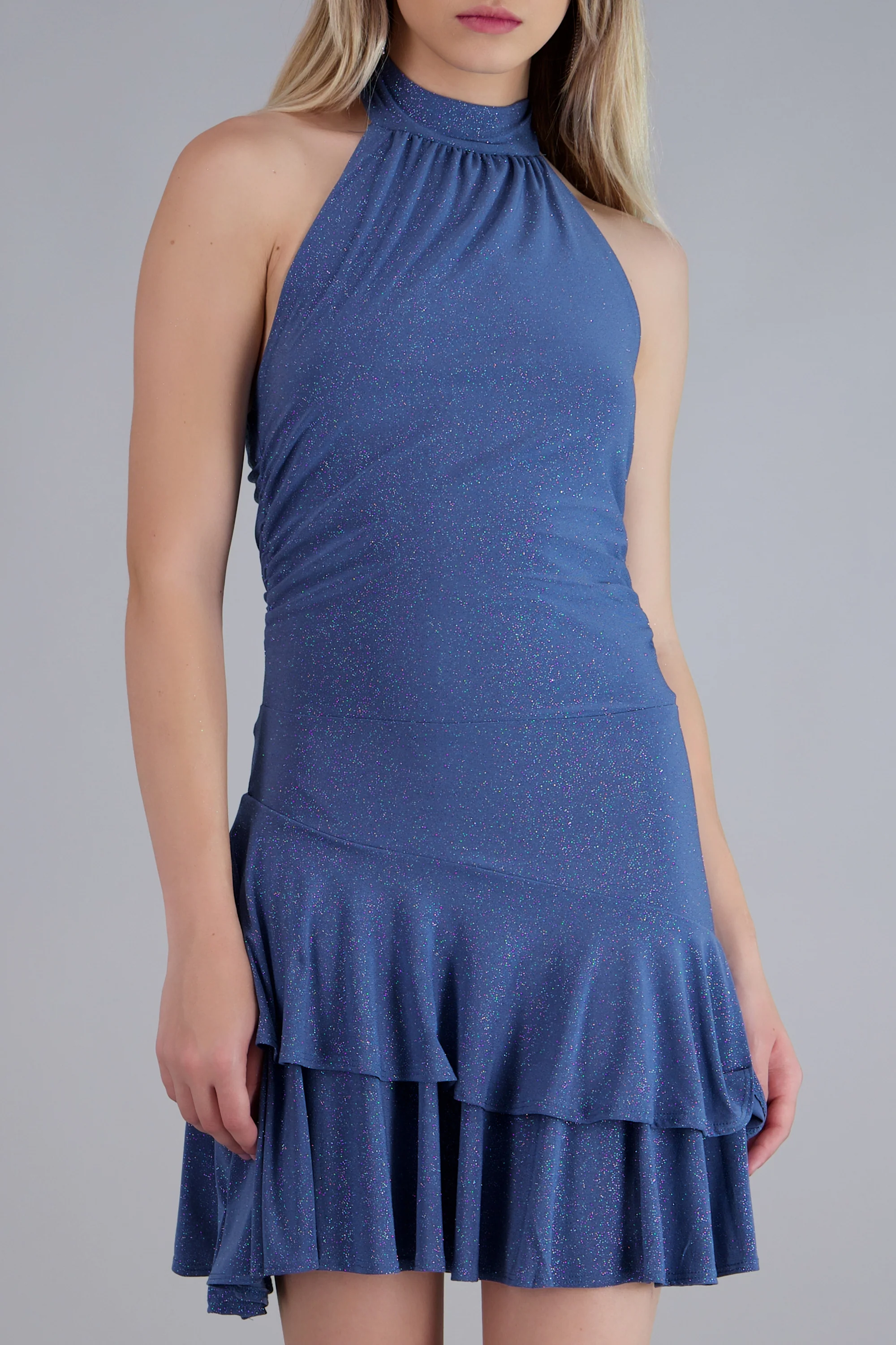 Vestido halter de brillos con doble olan - Image 5