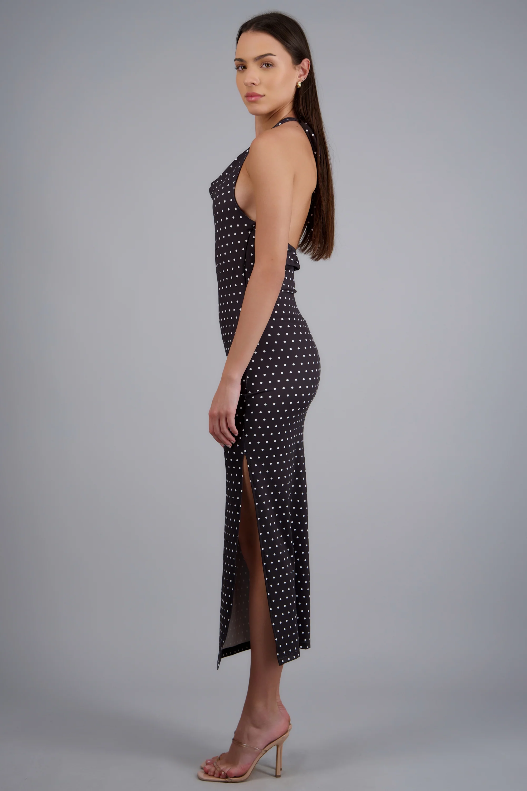 Vestido halter escote cascada polka dots - Image 2