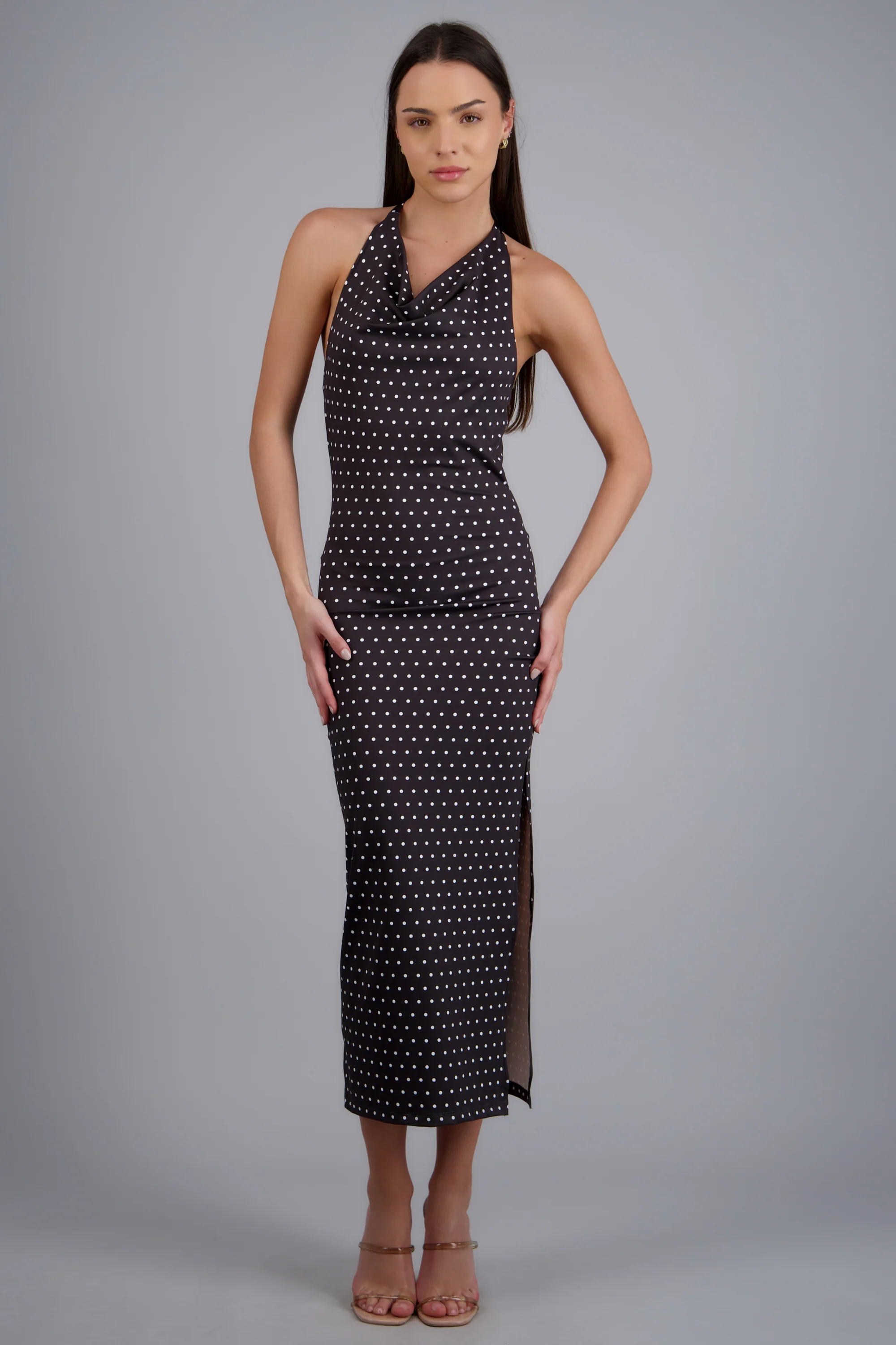 Vestido halter escote cascada polka dots - Image 3