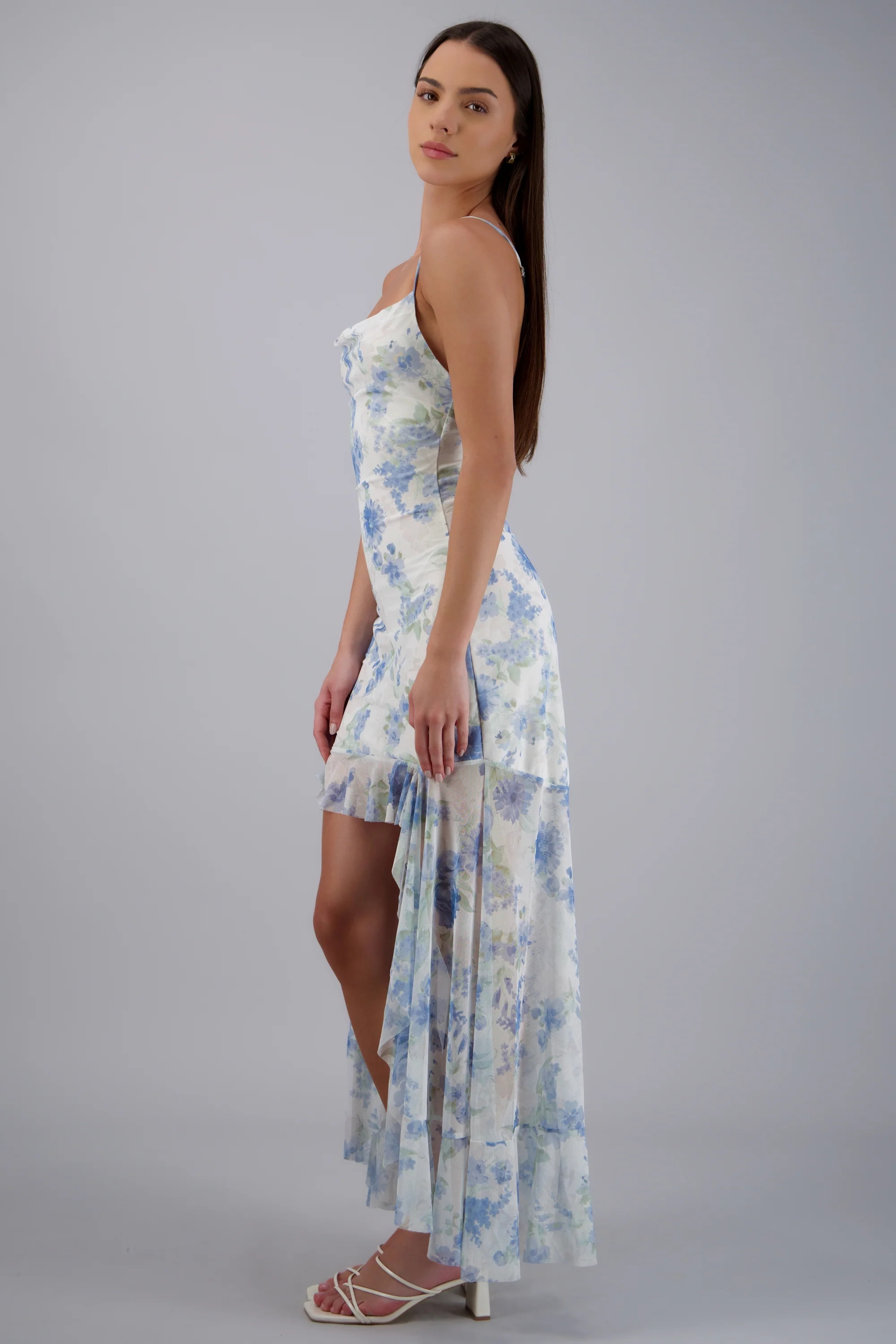 Vestido high low mesh estampado flores - Image 2