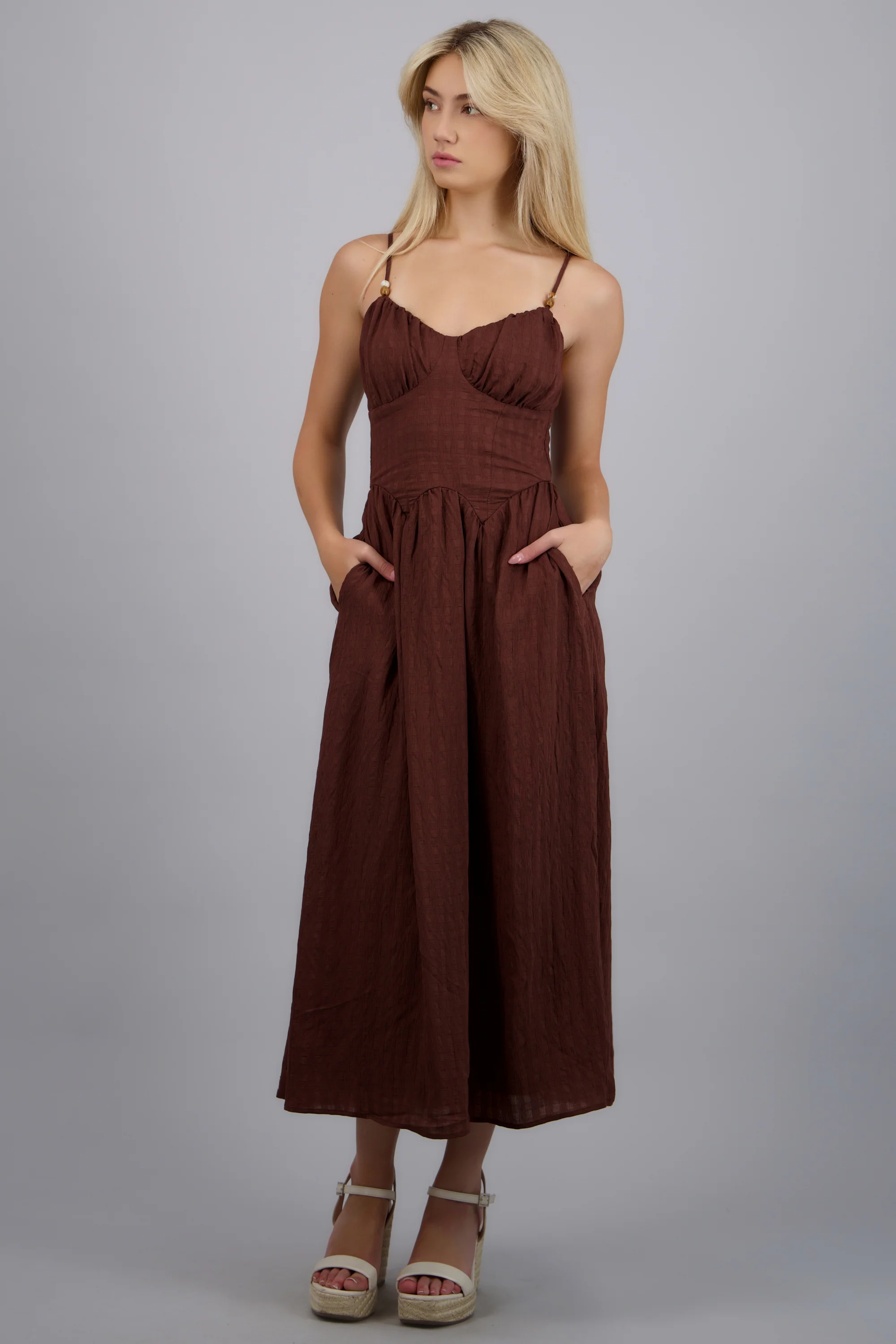 Vestido liso tirantes detalle cuentas - Image 3