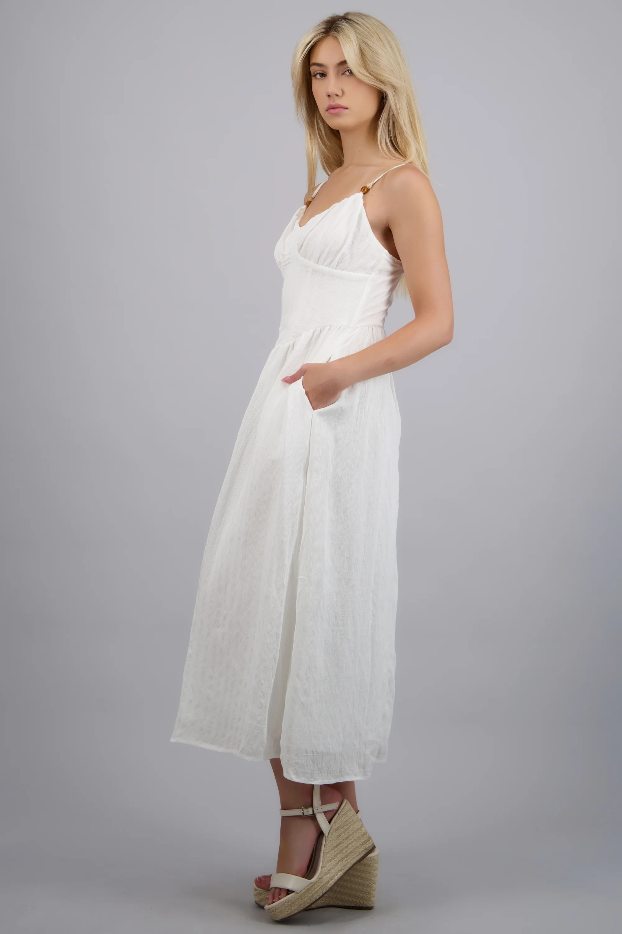 Vestido liso tirantes detalle cuentas - Image 2