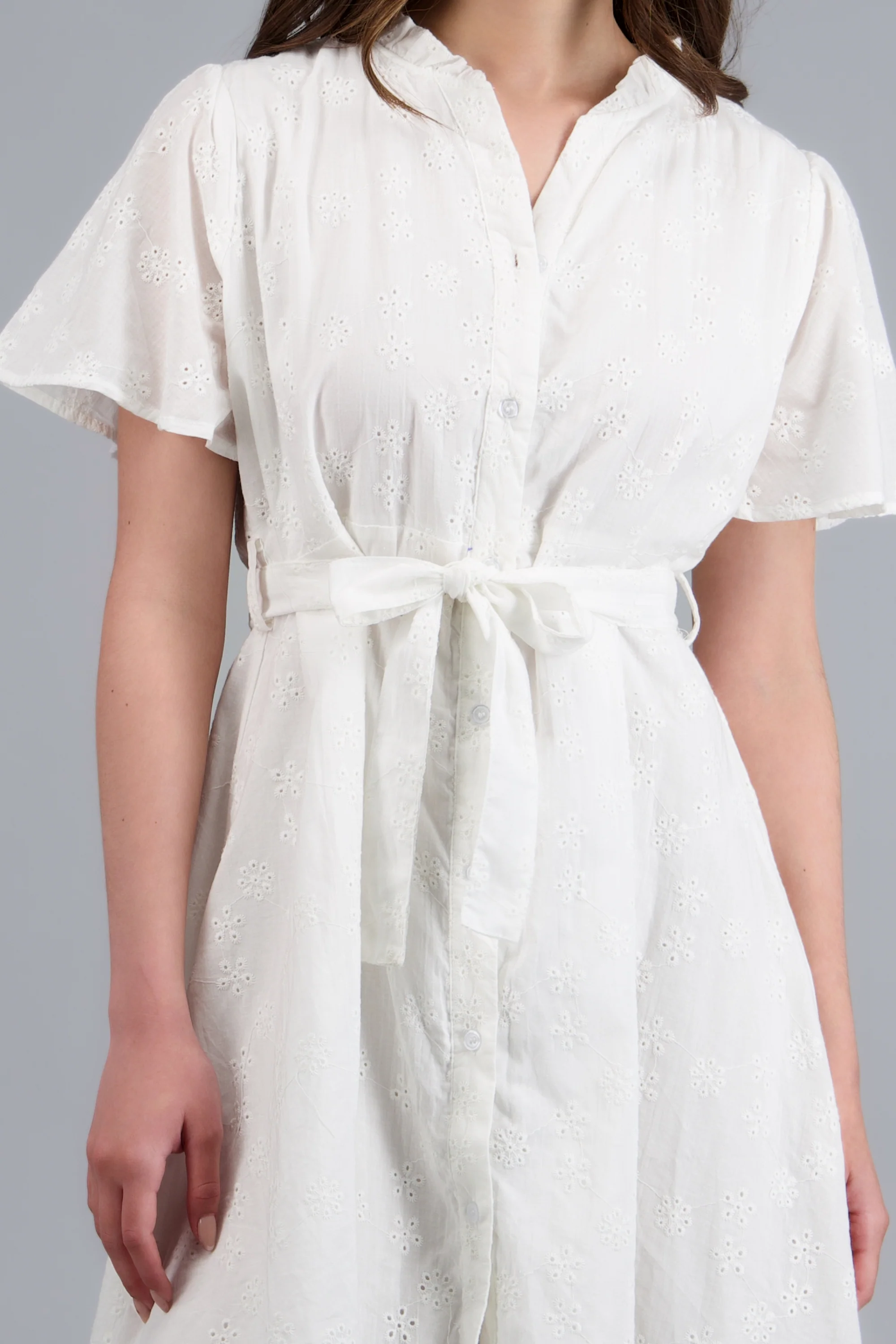 Vestido manga corta detalle cinturon eyelet - Image 5