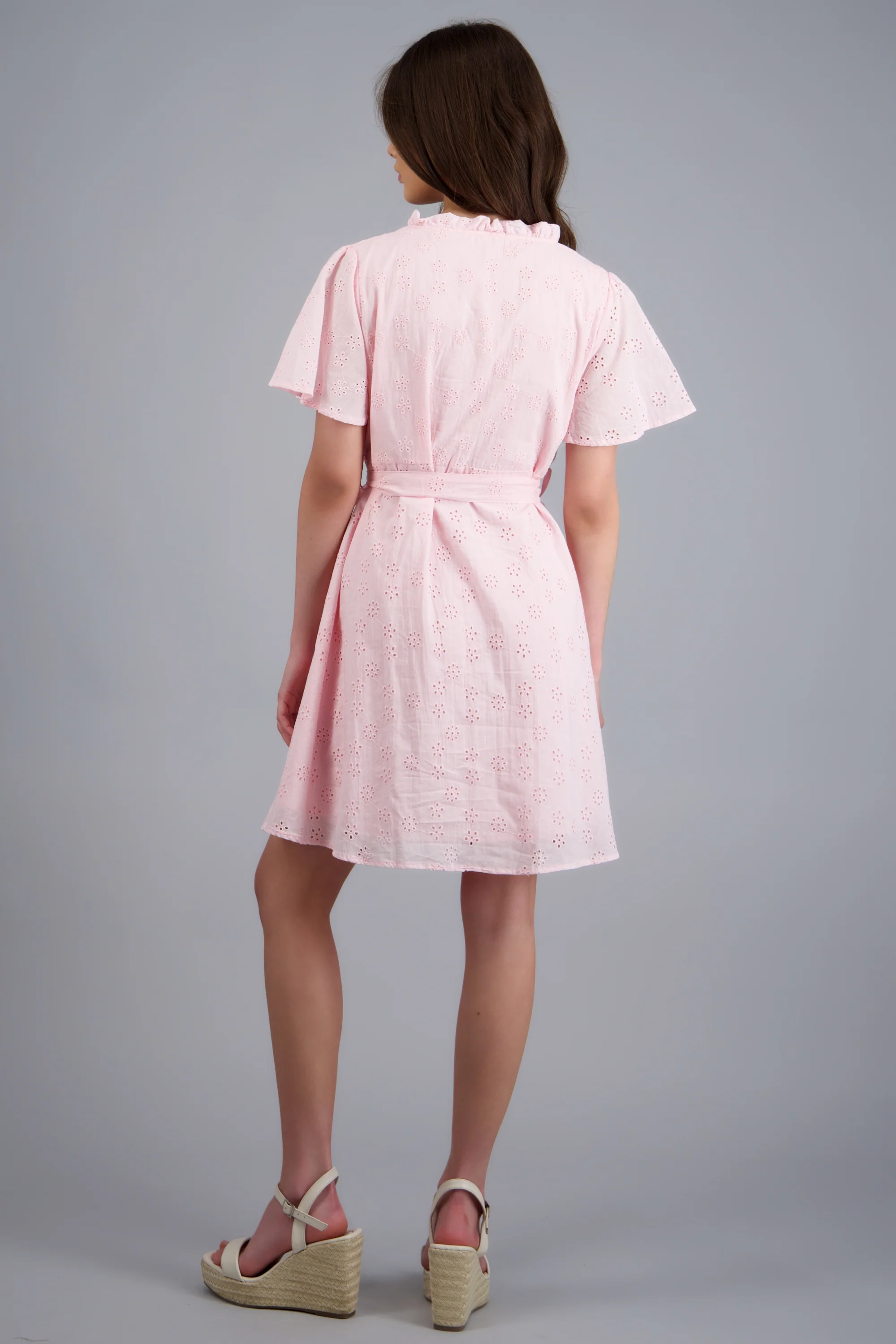 Vestido manga corta detalle cinturon eyelet - Image 4