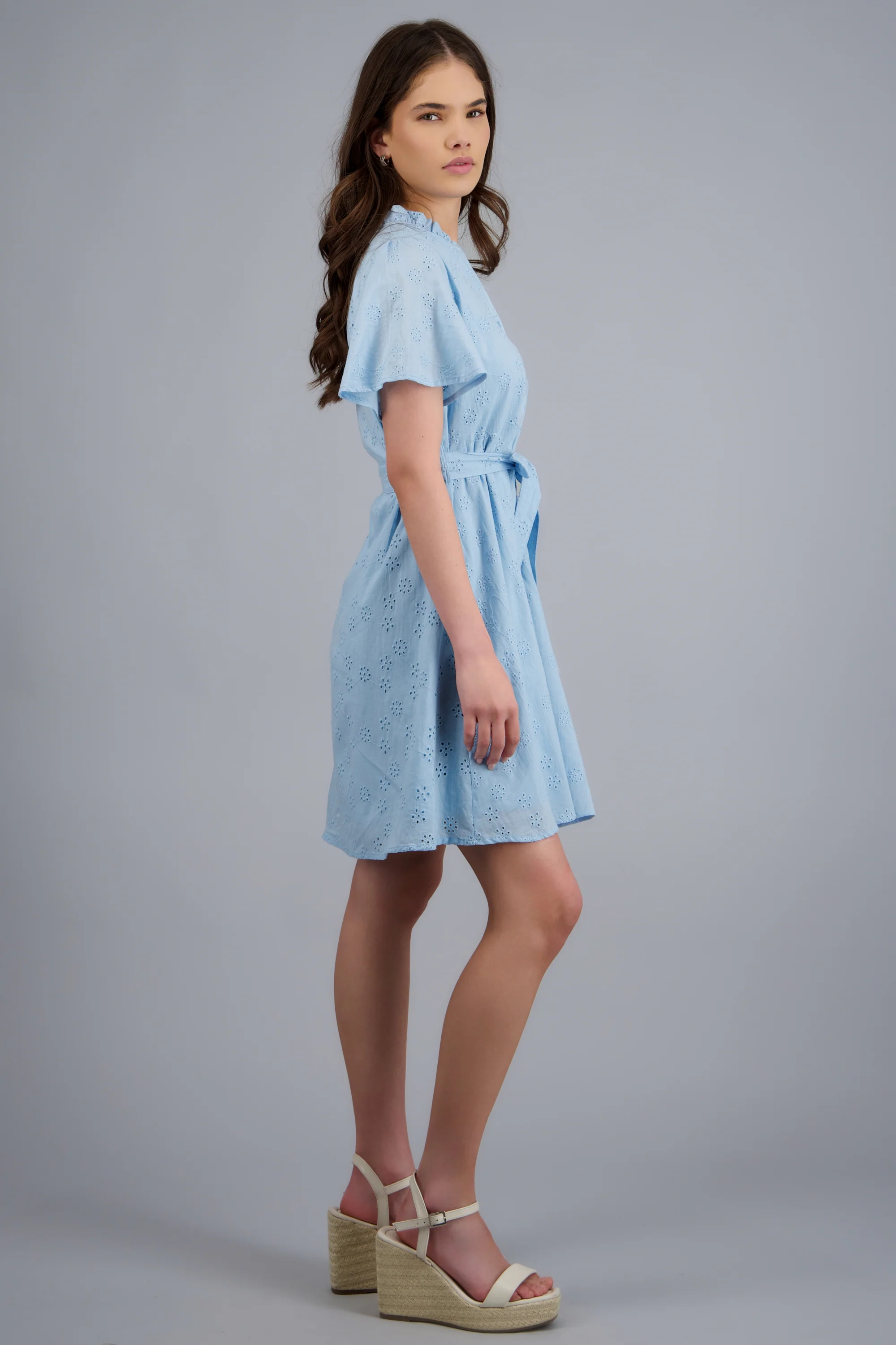 Vestido manga corta detalle cinturon eyelet - Image 2