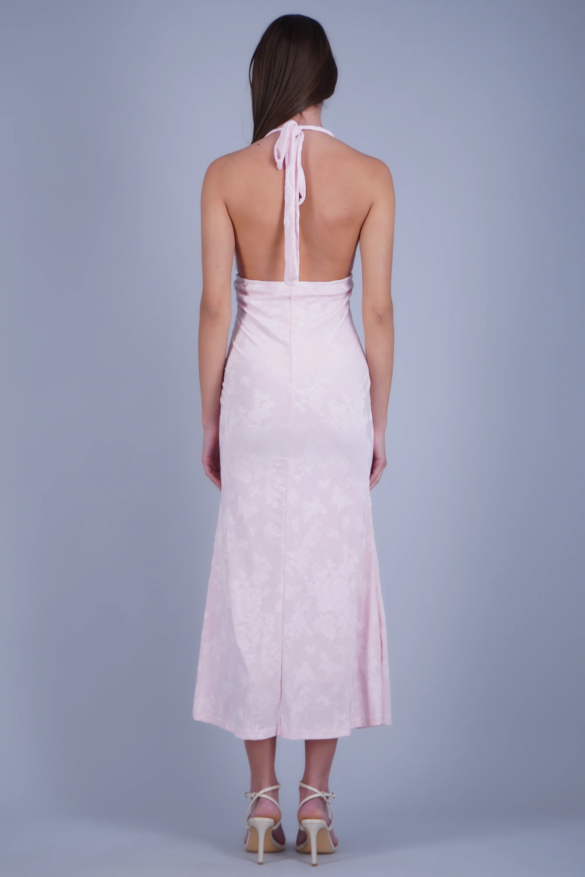 Vestido maxi amarre halter flores textura - Image 4