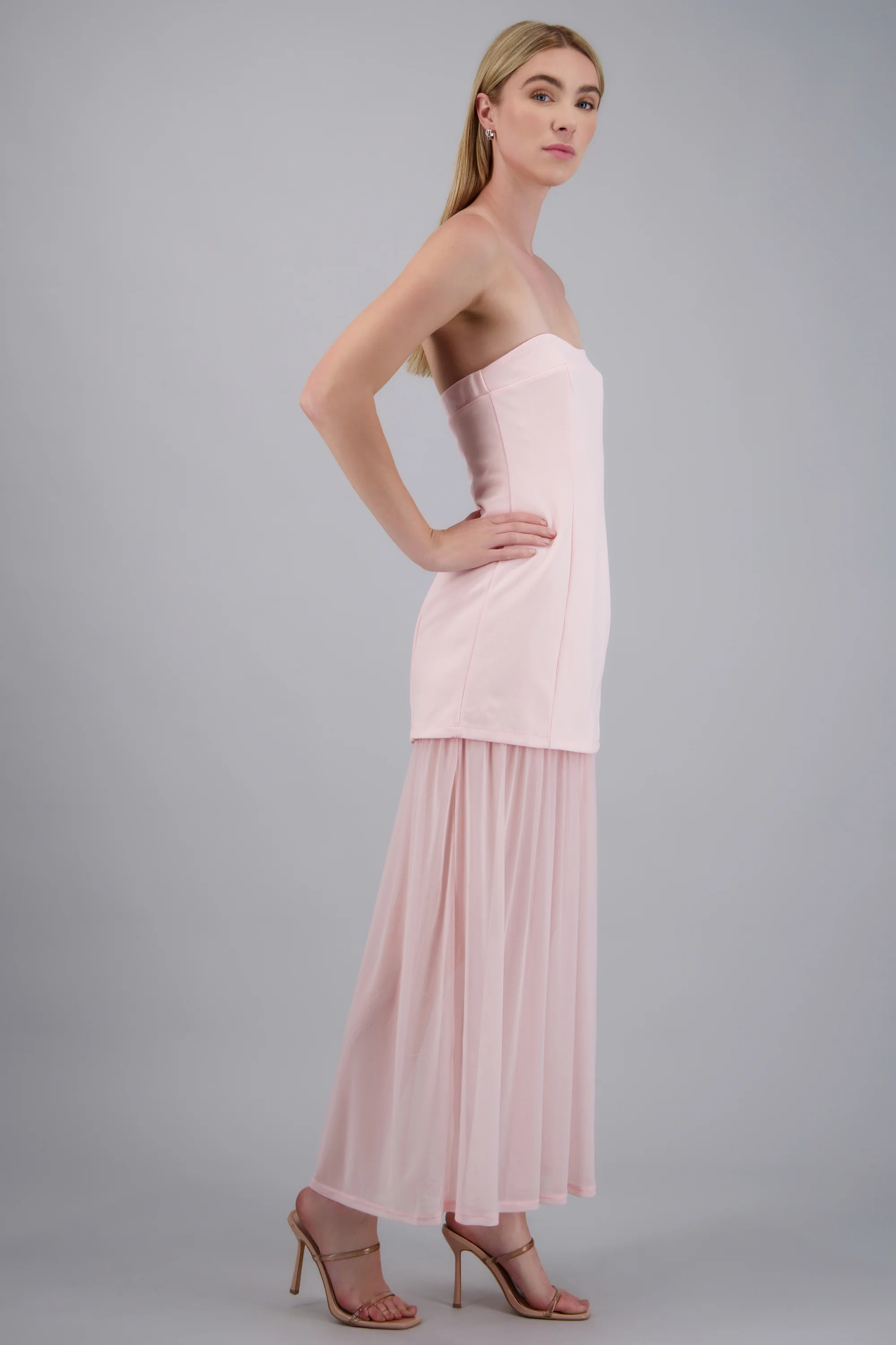 Vestido maxi bandeau detalle tela contraste - Image 2
