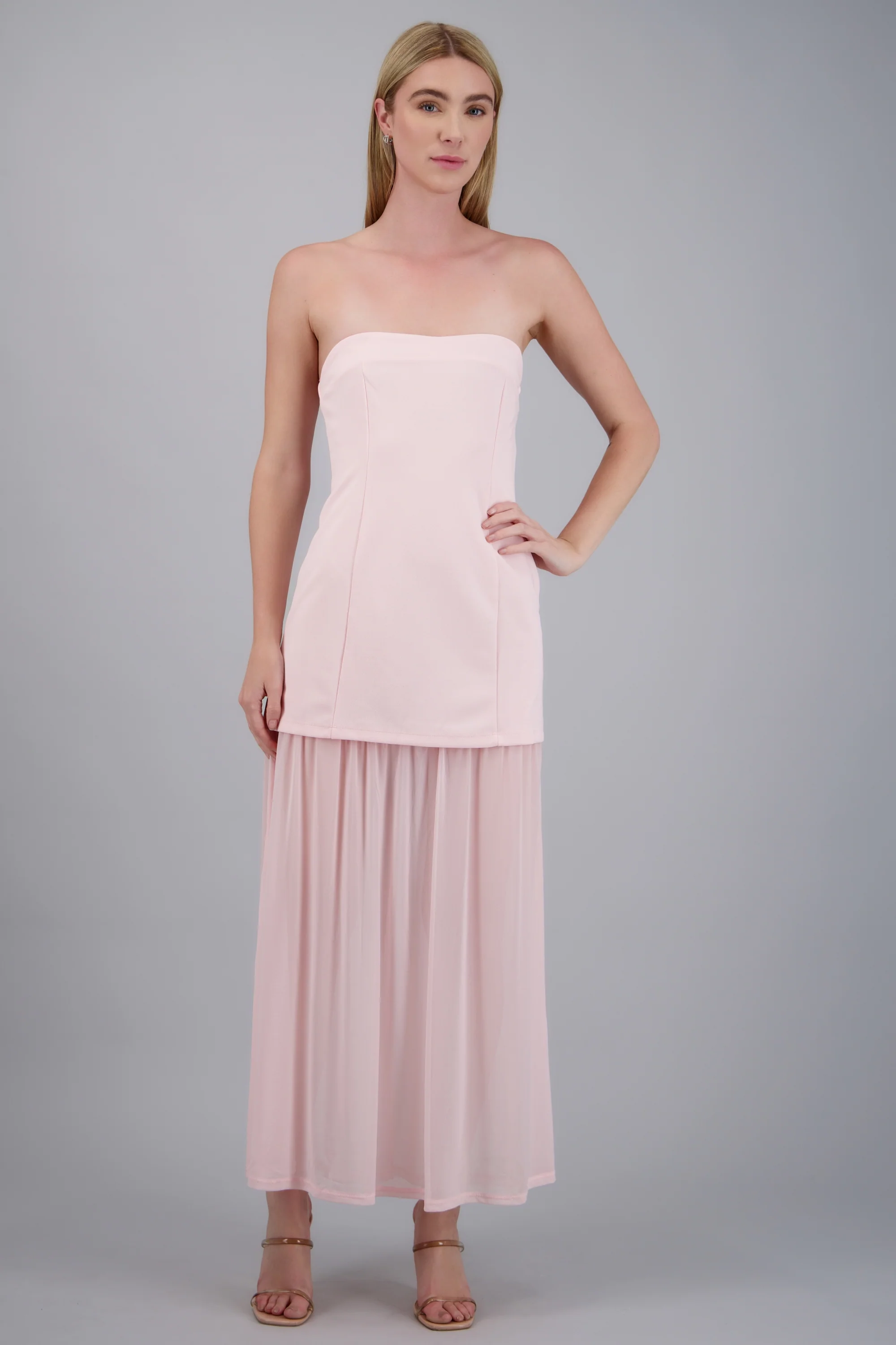 Vestido maxi bandeau detalle tela contraste - Image 3