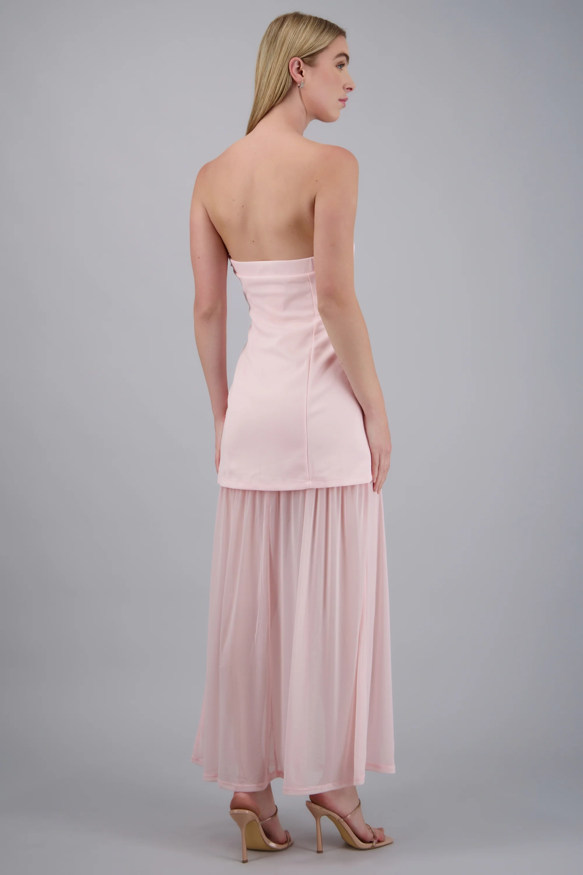 Vestido maxi bandeau detalle tela contraste - Image 4