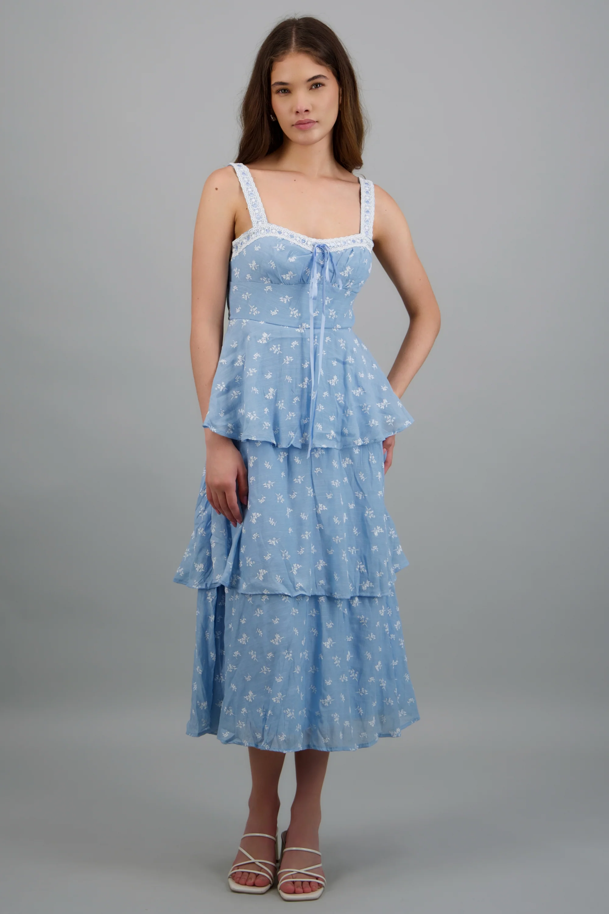 Vestido maxi capas estampado flores
