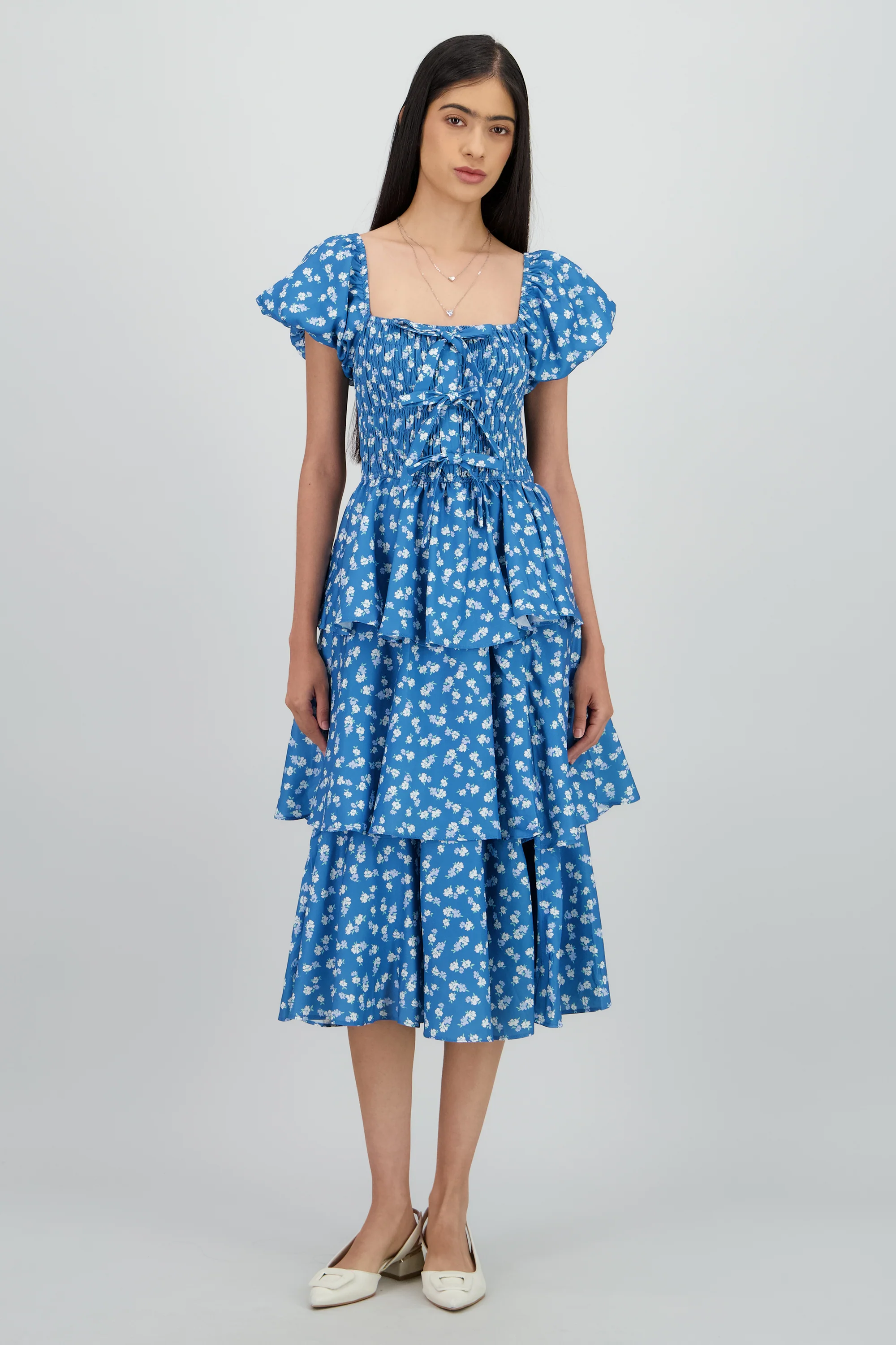 Vestido maxi capas flores