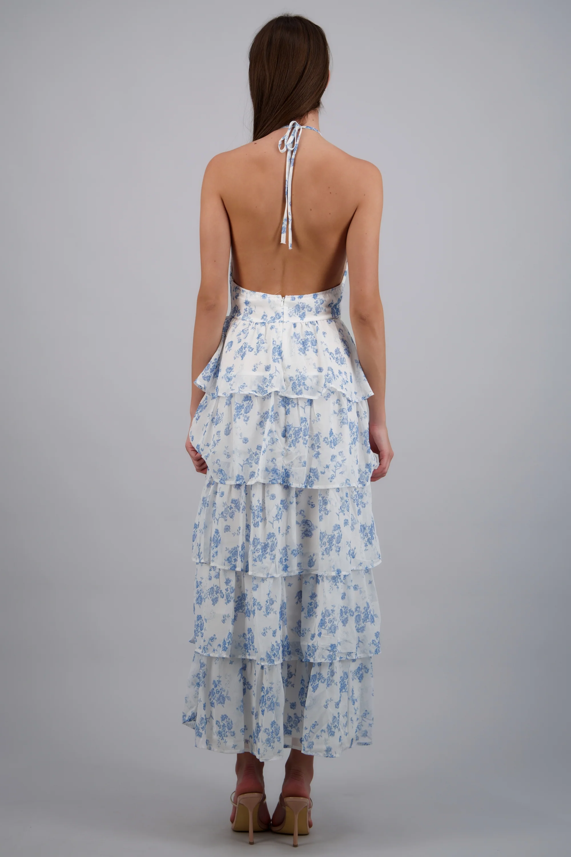Vestido maxi capas olanes estampado flores - Image 4