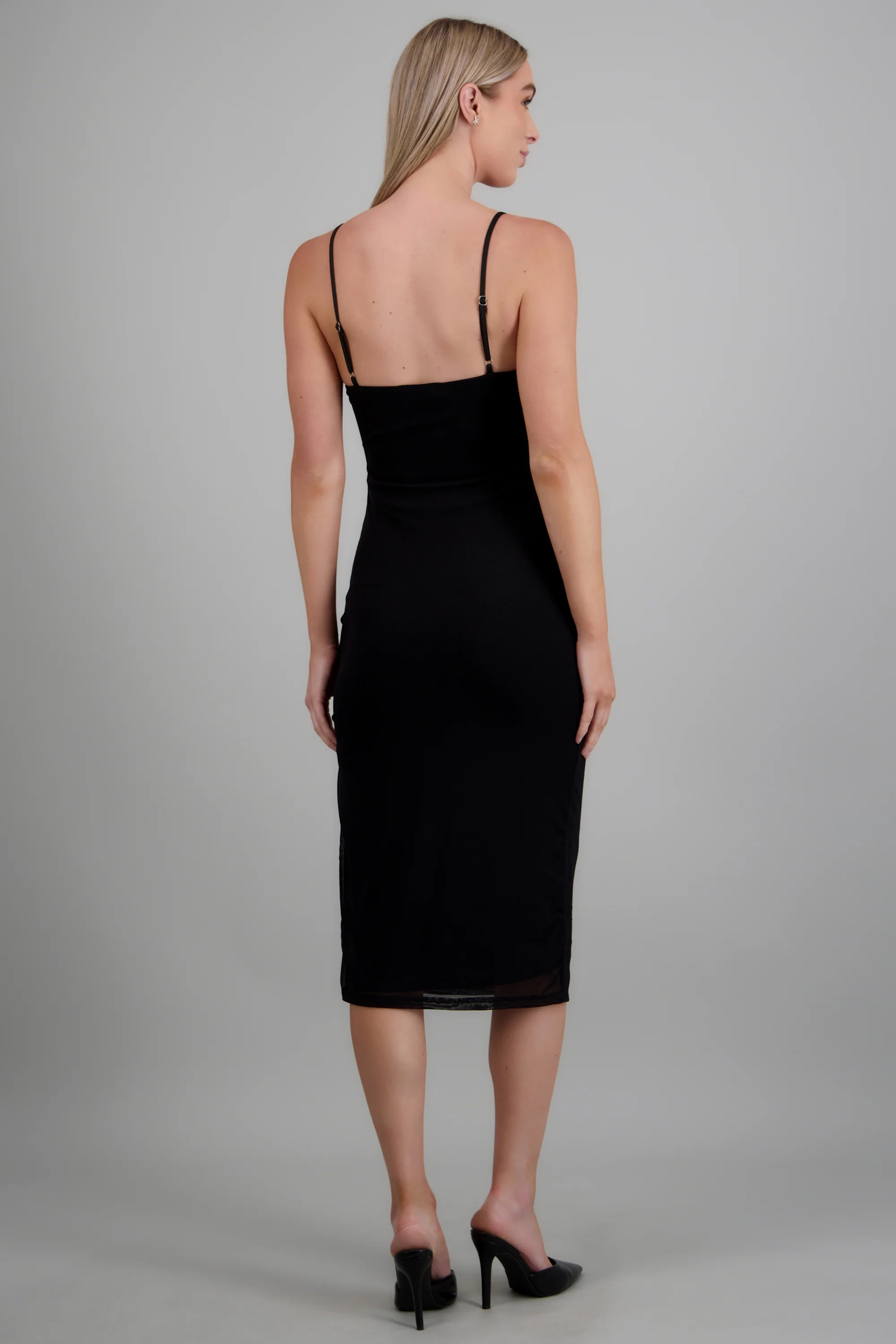 Vestido midi mesh fruncido con copas - Image 4