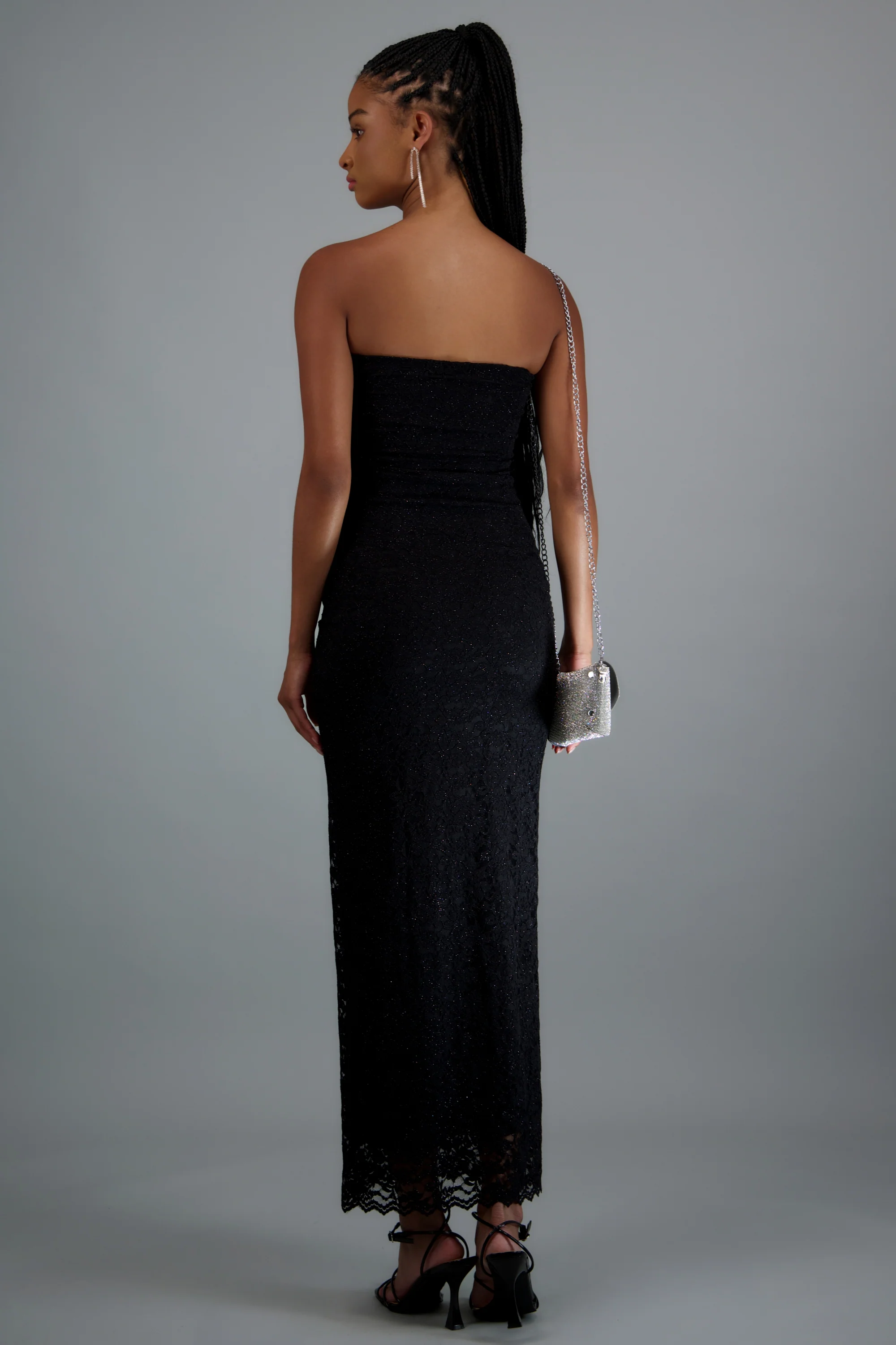Vestido maxi detalle drapeado encaje brillos - Image 7