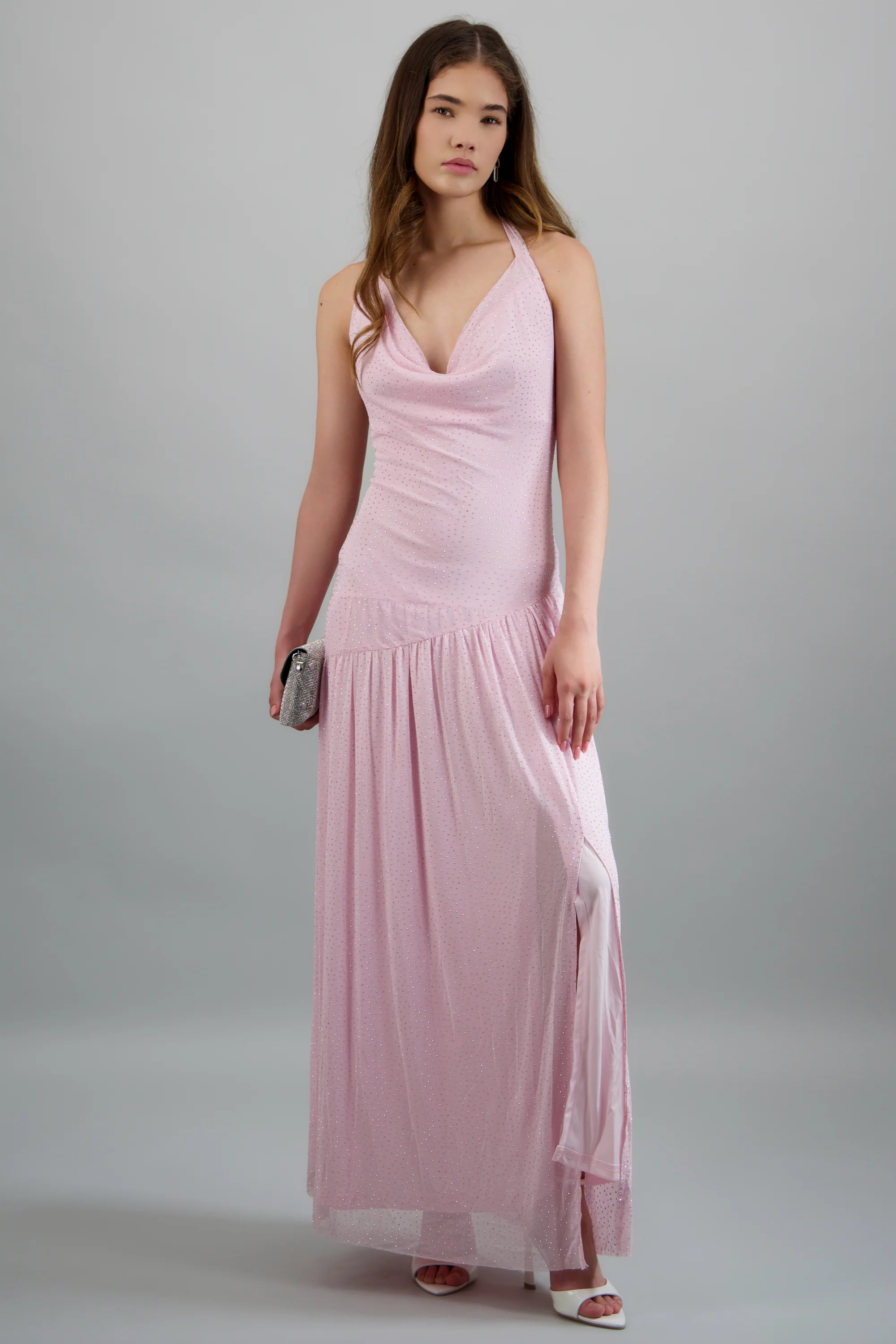 Vestido maxi escote cascada brillos - Image 3