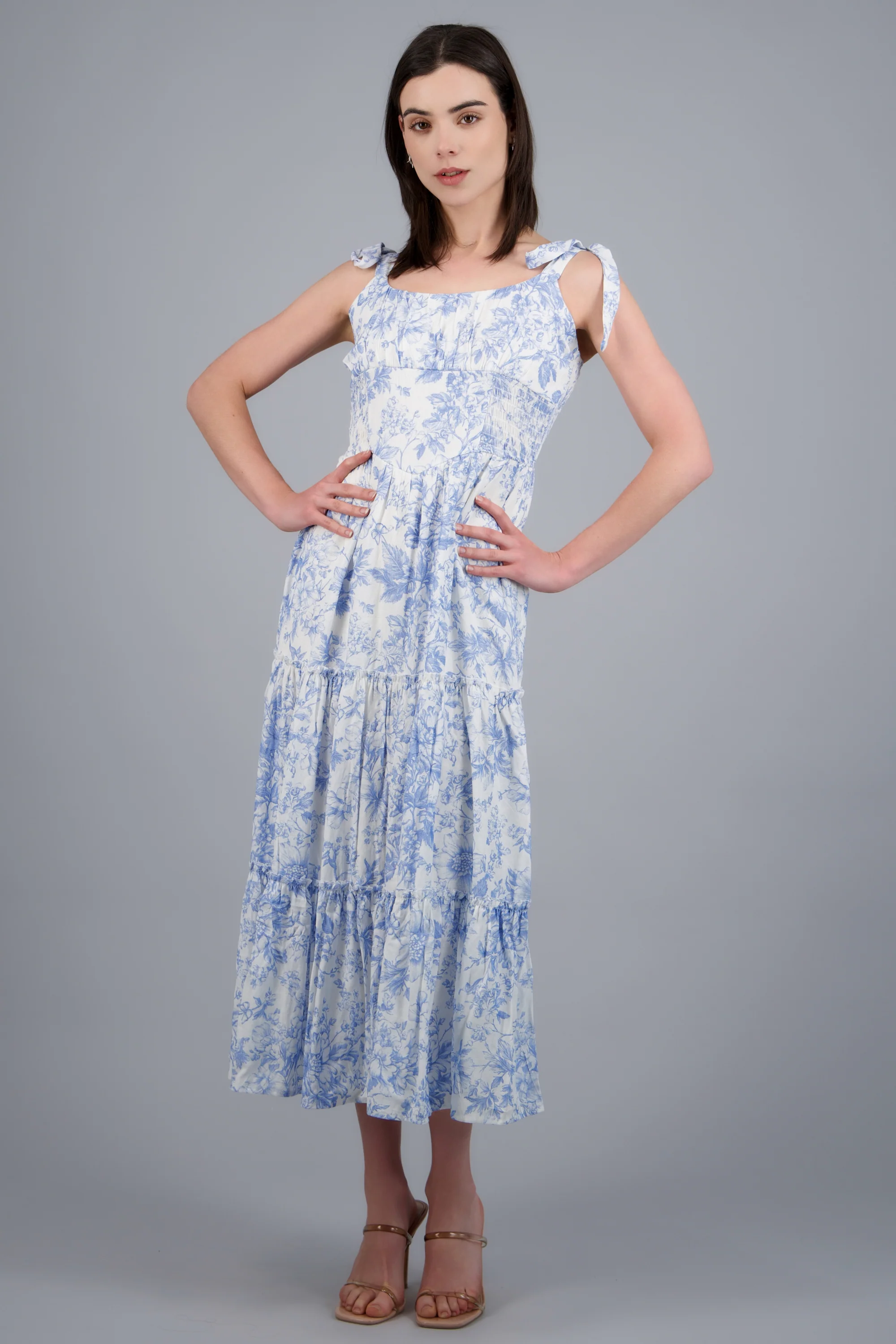 Vestido maxi estampado flores con tirantes amarres - Image 3