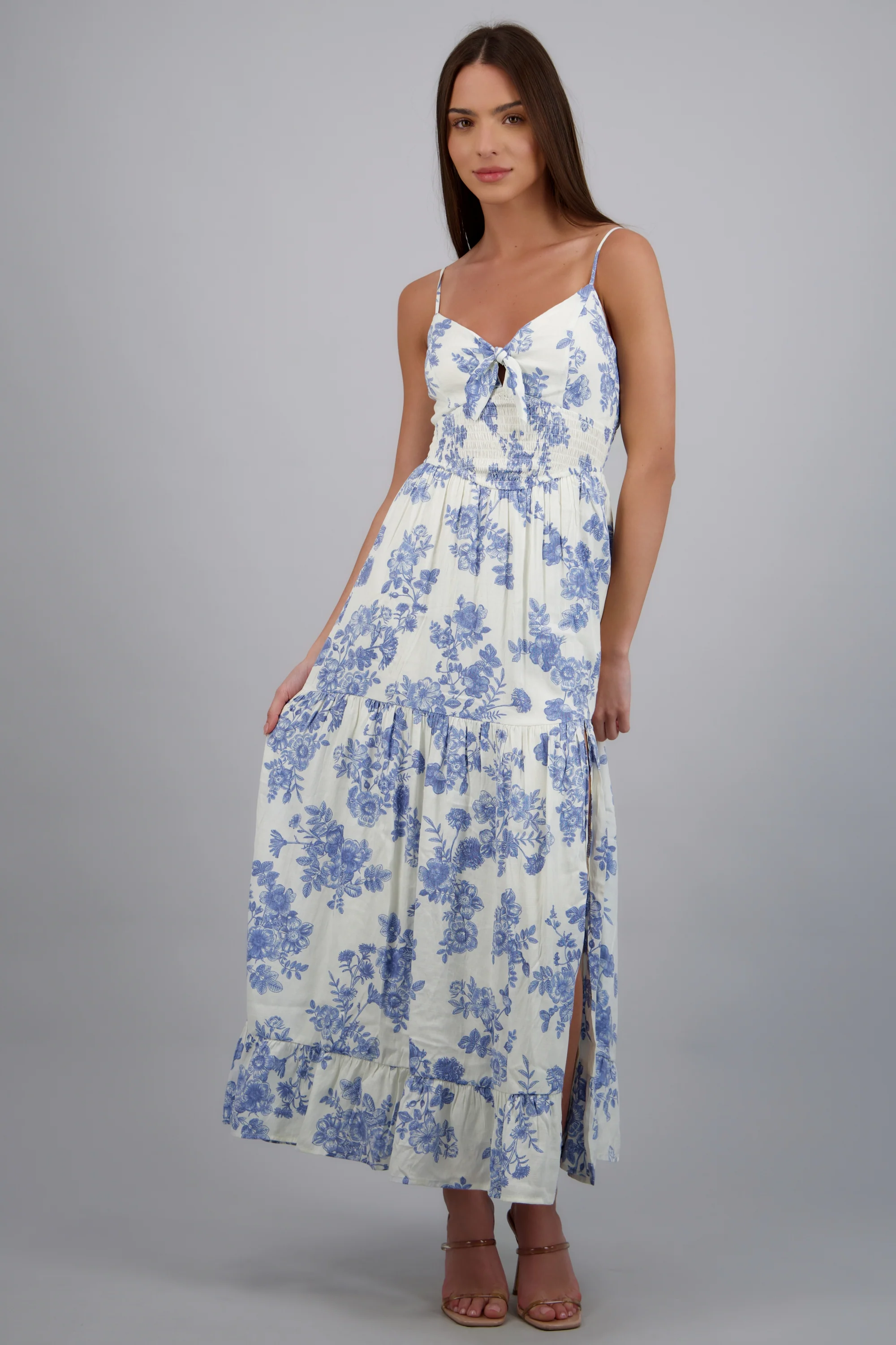 Vestido maxi estampado flores detalle abertura
