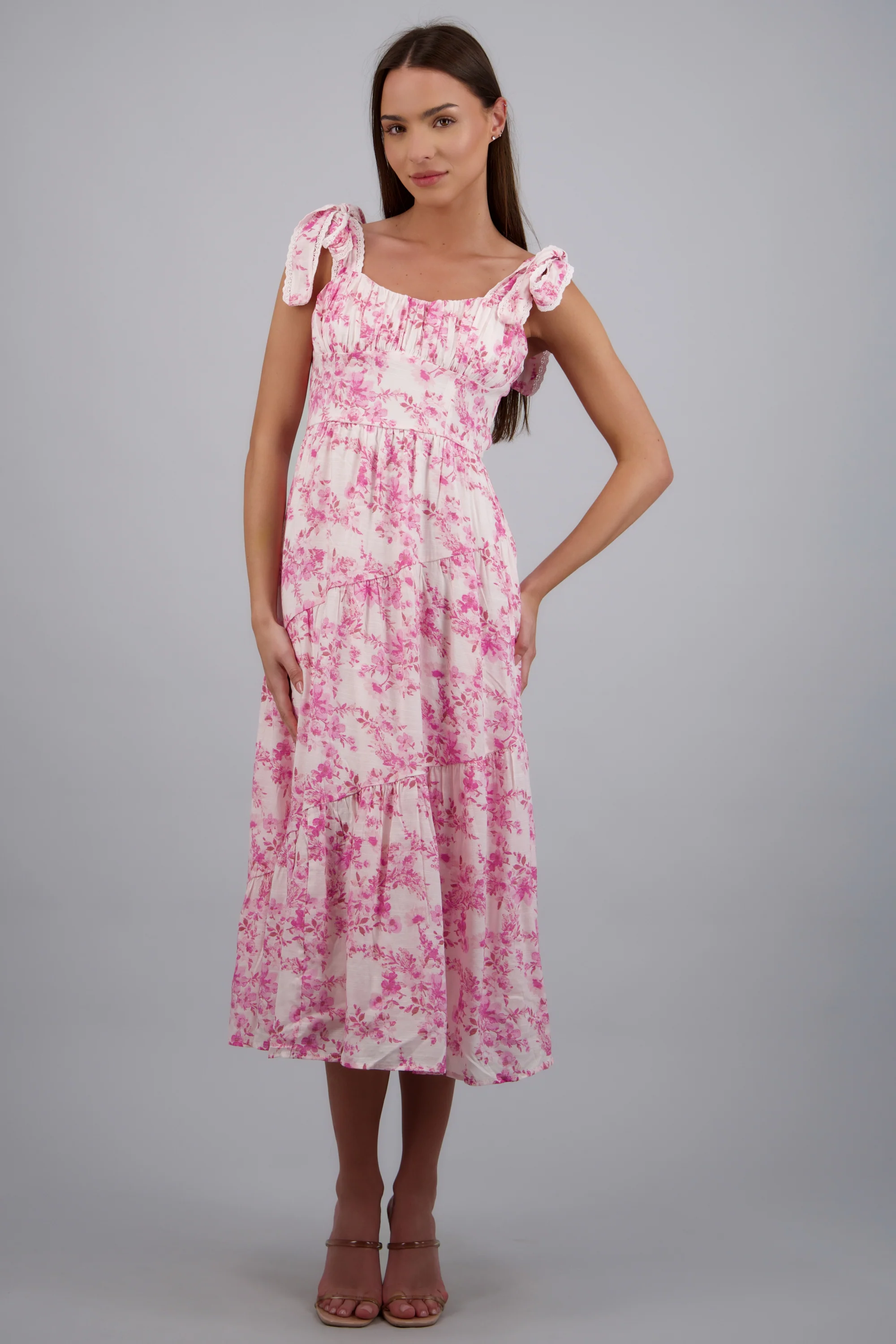 Vestido maxi estampado flores detalle moños