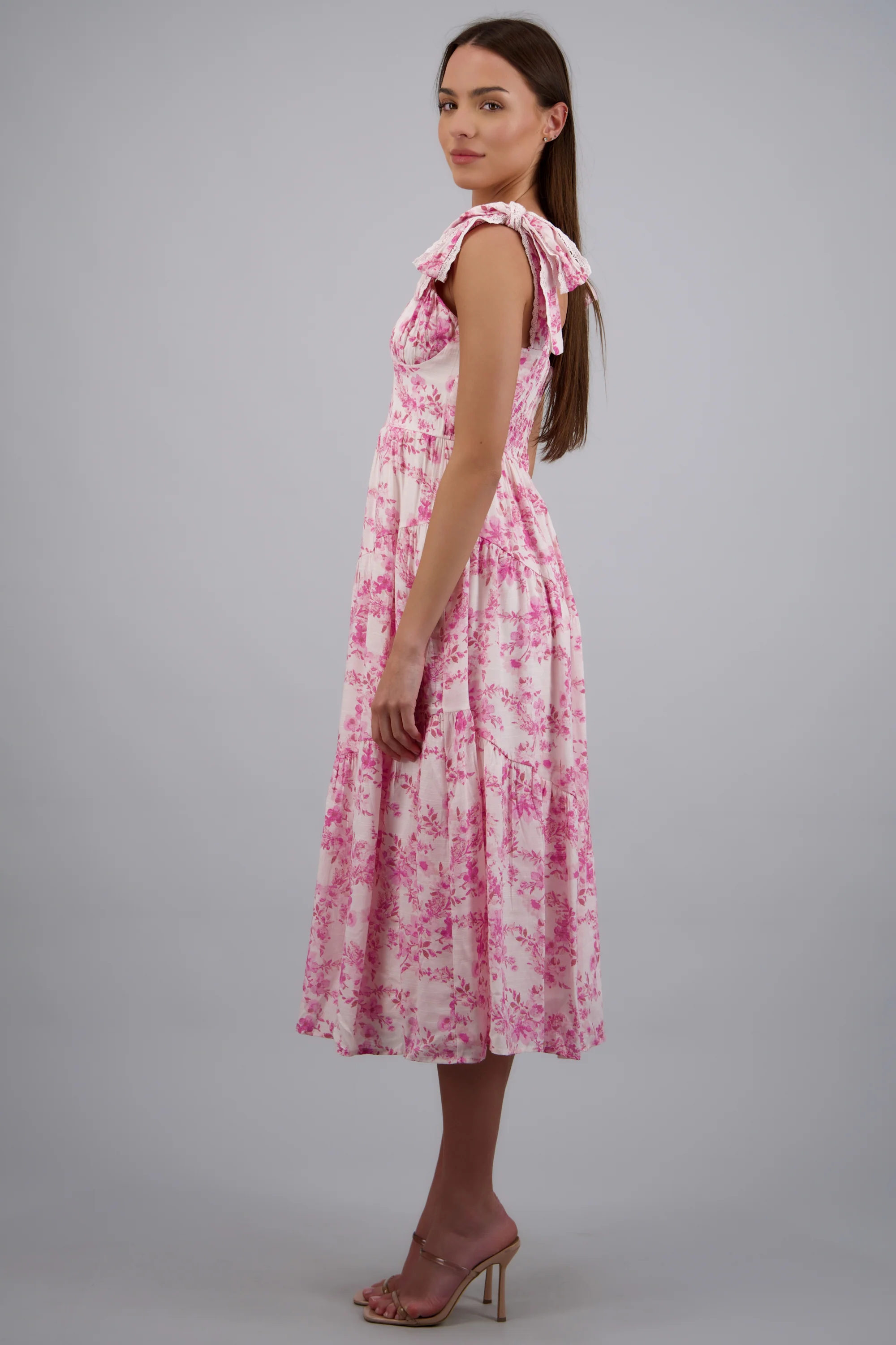 Vestido maxi estampado flores detalle moños - Image 2