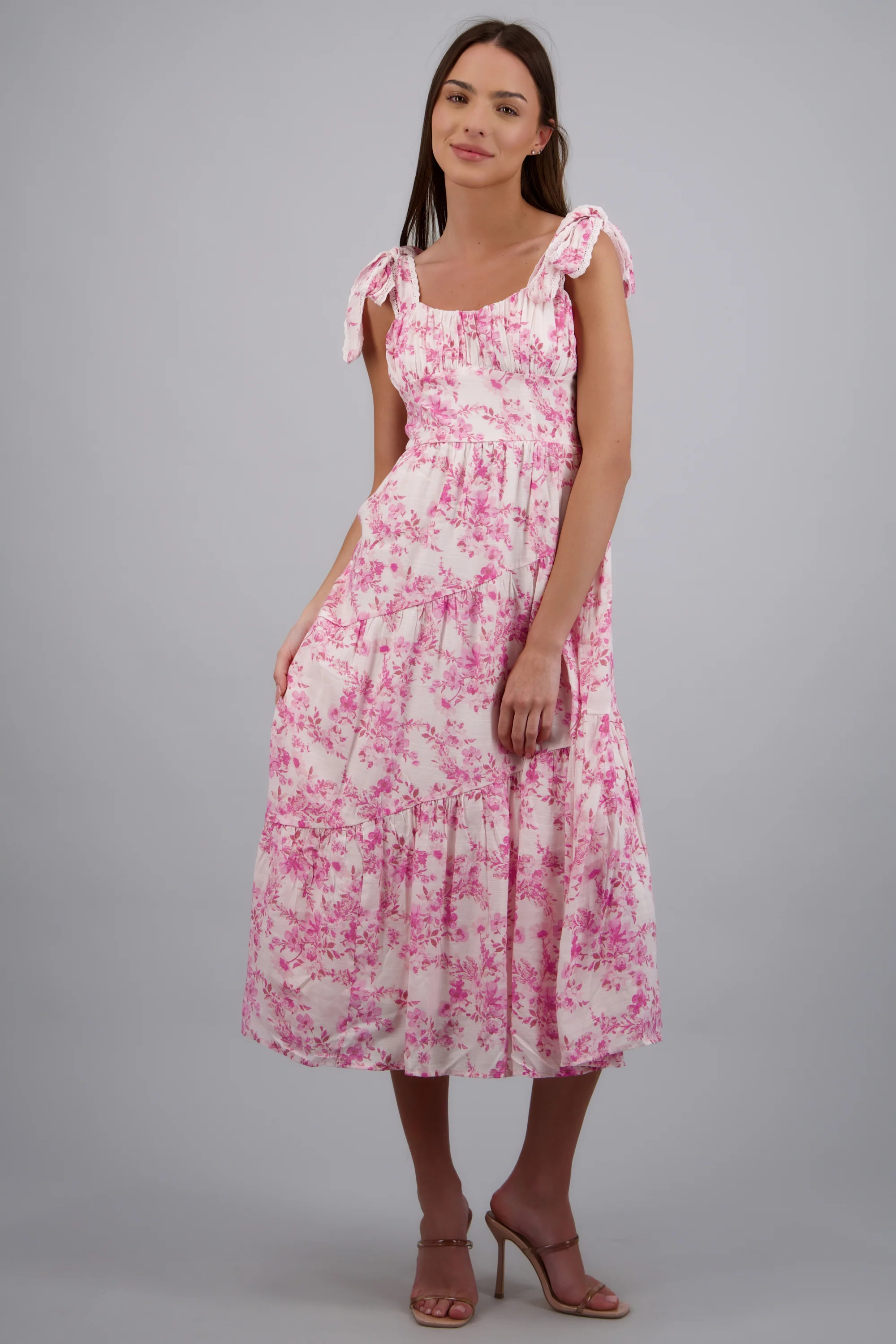 Vestido maxi estampado flores detalle moños - Image 3